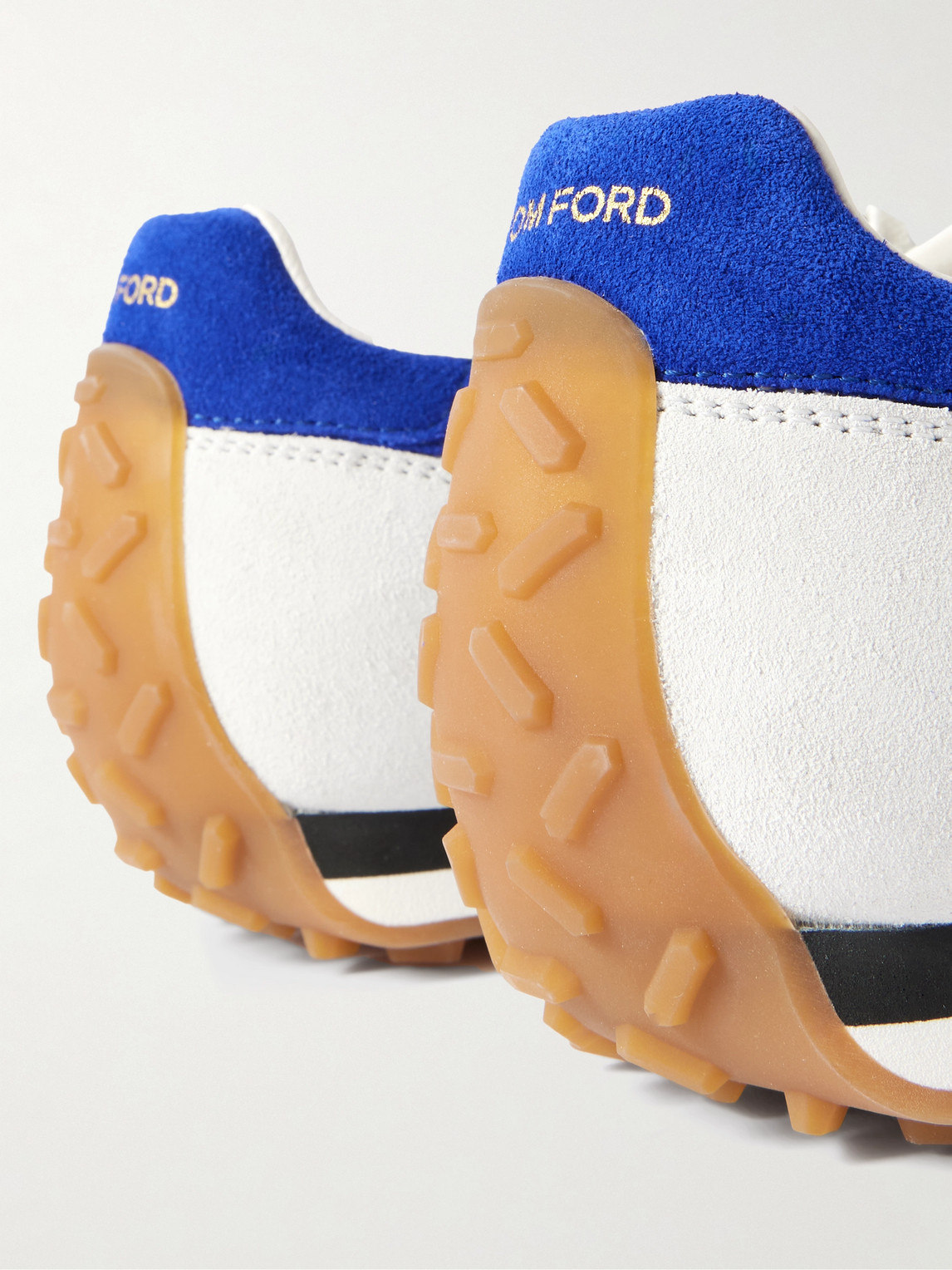 Tom Ford Mesh And Suede-trimmed Leather Sneakers In Blue