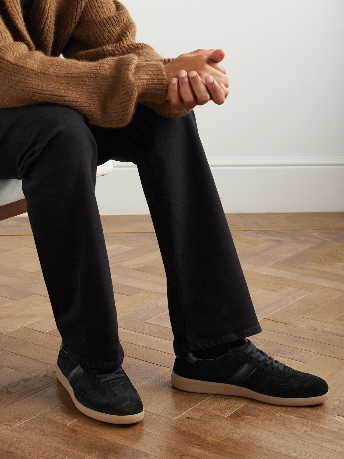 Tom Ford Leather-trimmed Suede Sneakers In Black