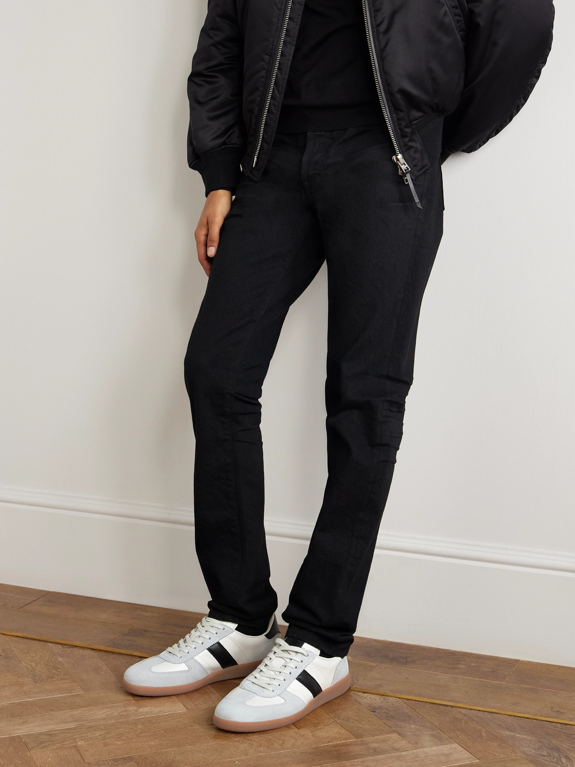 Tom Ford Suede-trimmed Leather Sneakers In Blue