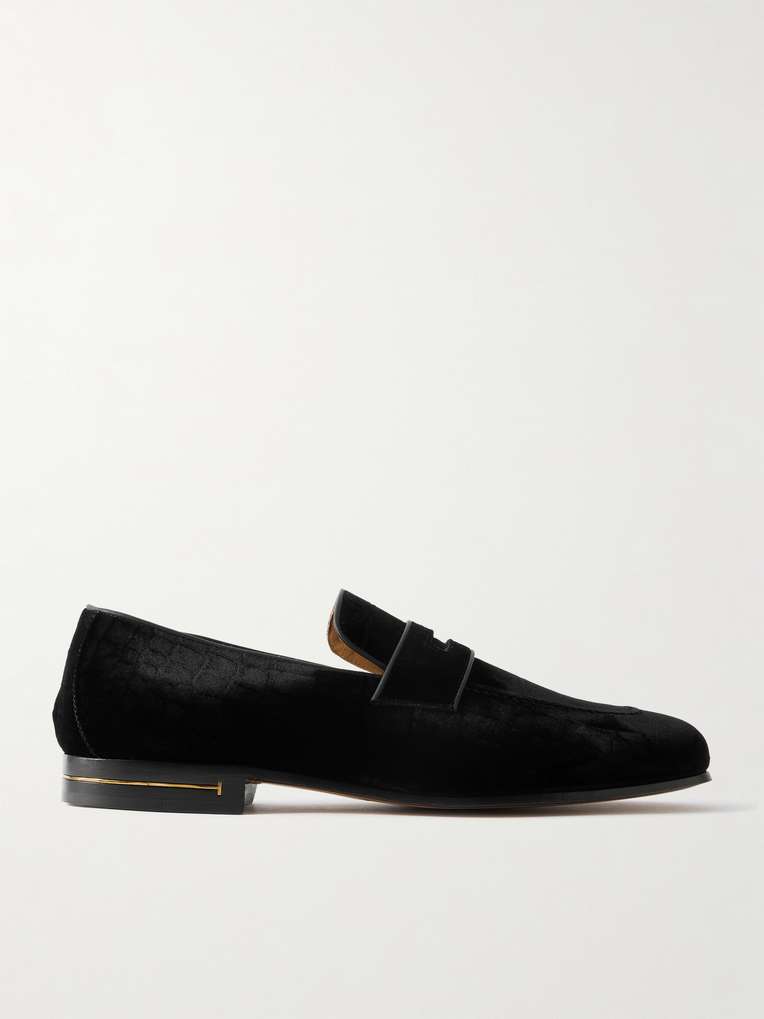 Tom Ford — Gigi Leather-Trimmed Croc-Effect Velvet Penny Loafers