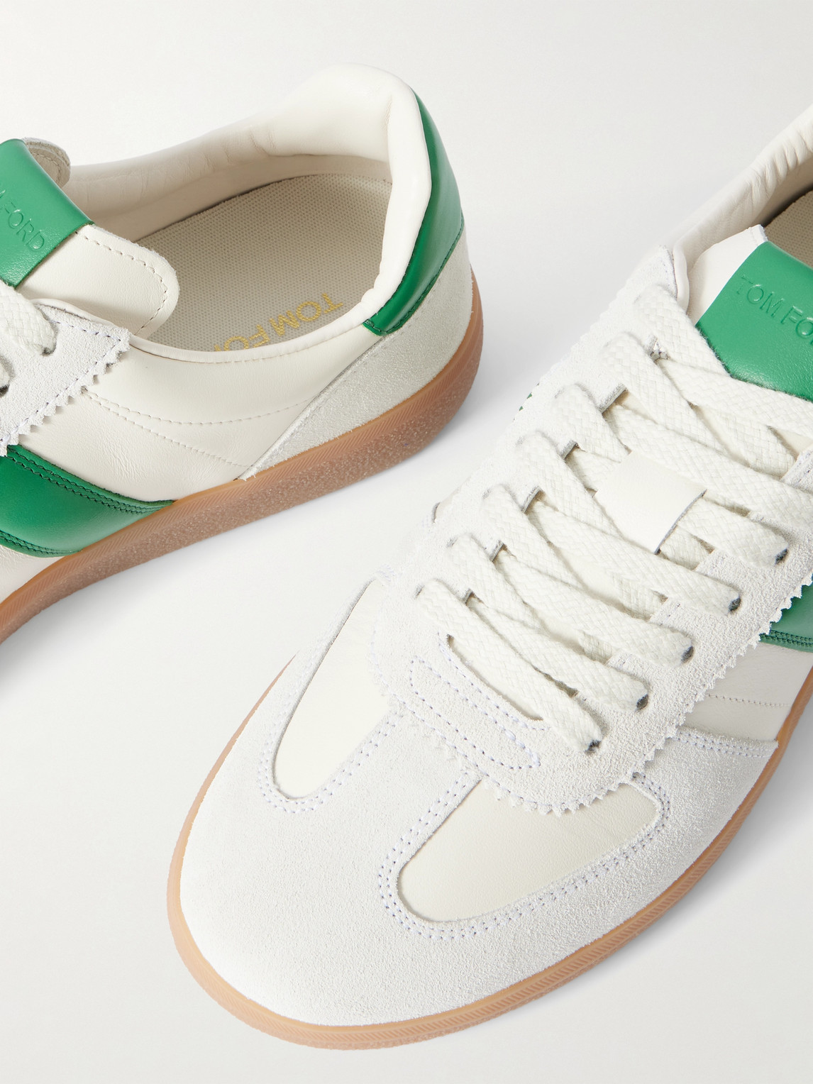 Tom Ford Suede-trimmed Leather Sneakers In White