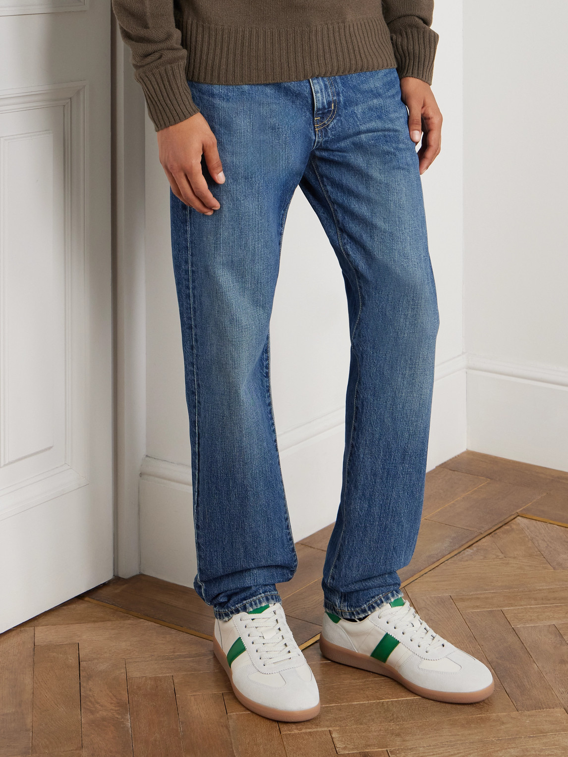 Tom Ford Suede-trimmed Leather Sneakers In White
