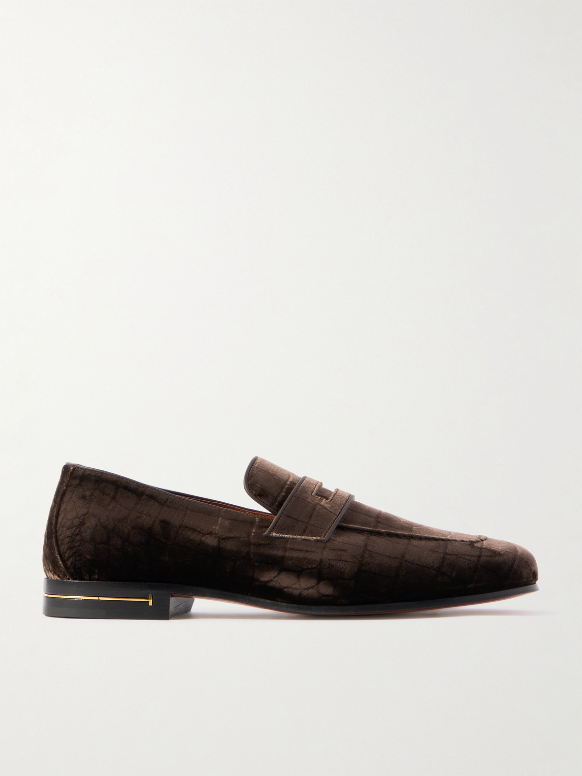 Tom Ford Gigi Leather-Trimmed Croc-Effect Velvet Penny Loafers - Men