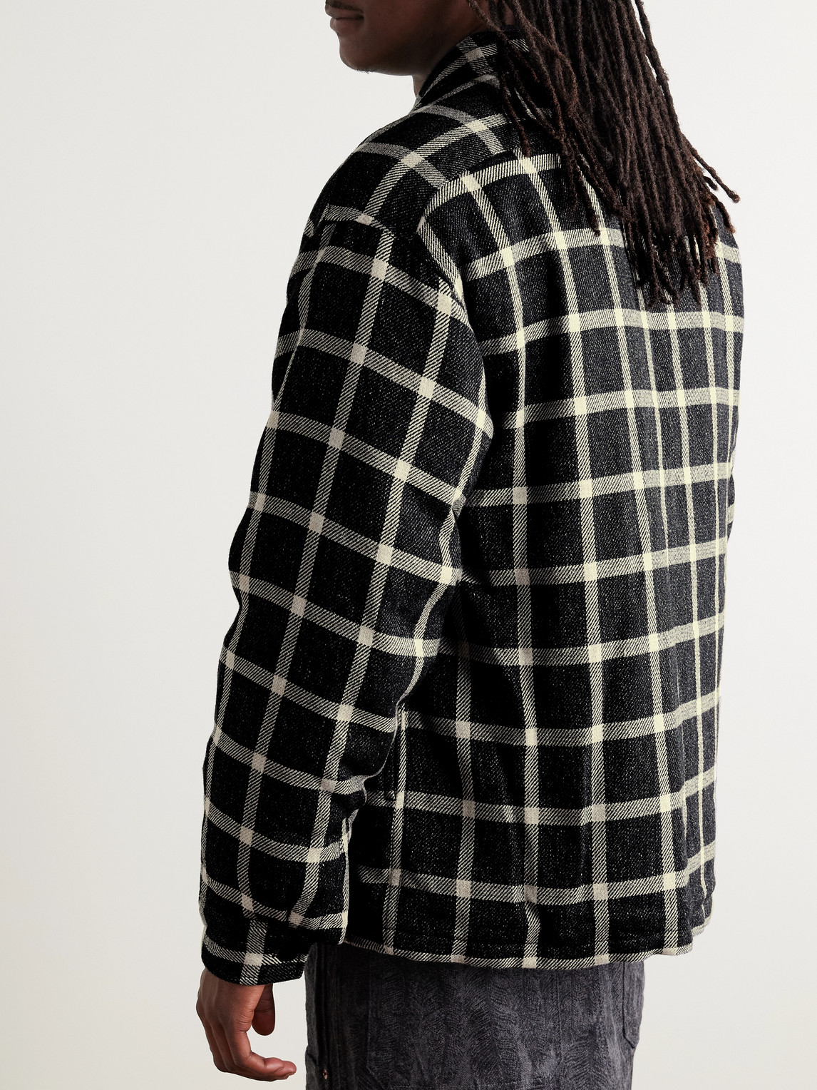 Visvim Keesey Checked Linen And Wool-blend Down Jacket In Black