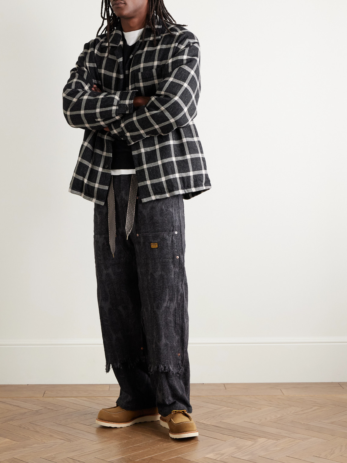 Visvim Keesey Checked Linen And Wool-blend Down Jacket In Black