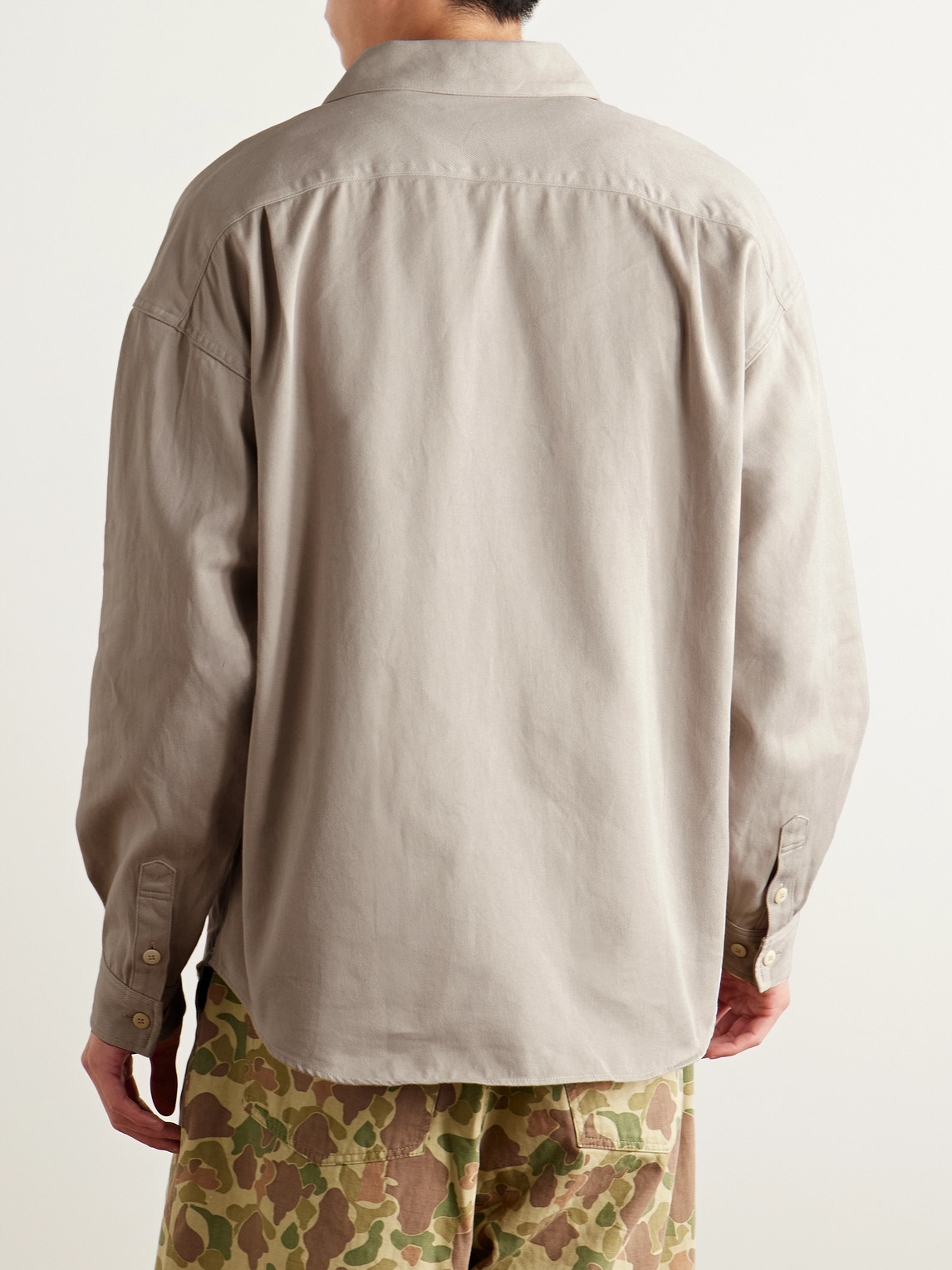 Visvim Palmer Convertible-collar Embroidered Cotton-twill Shirt In White