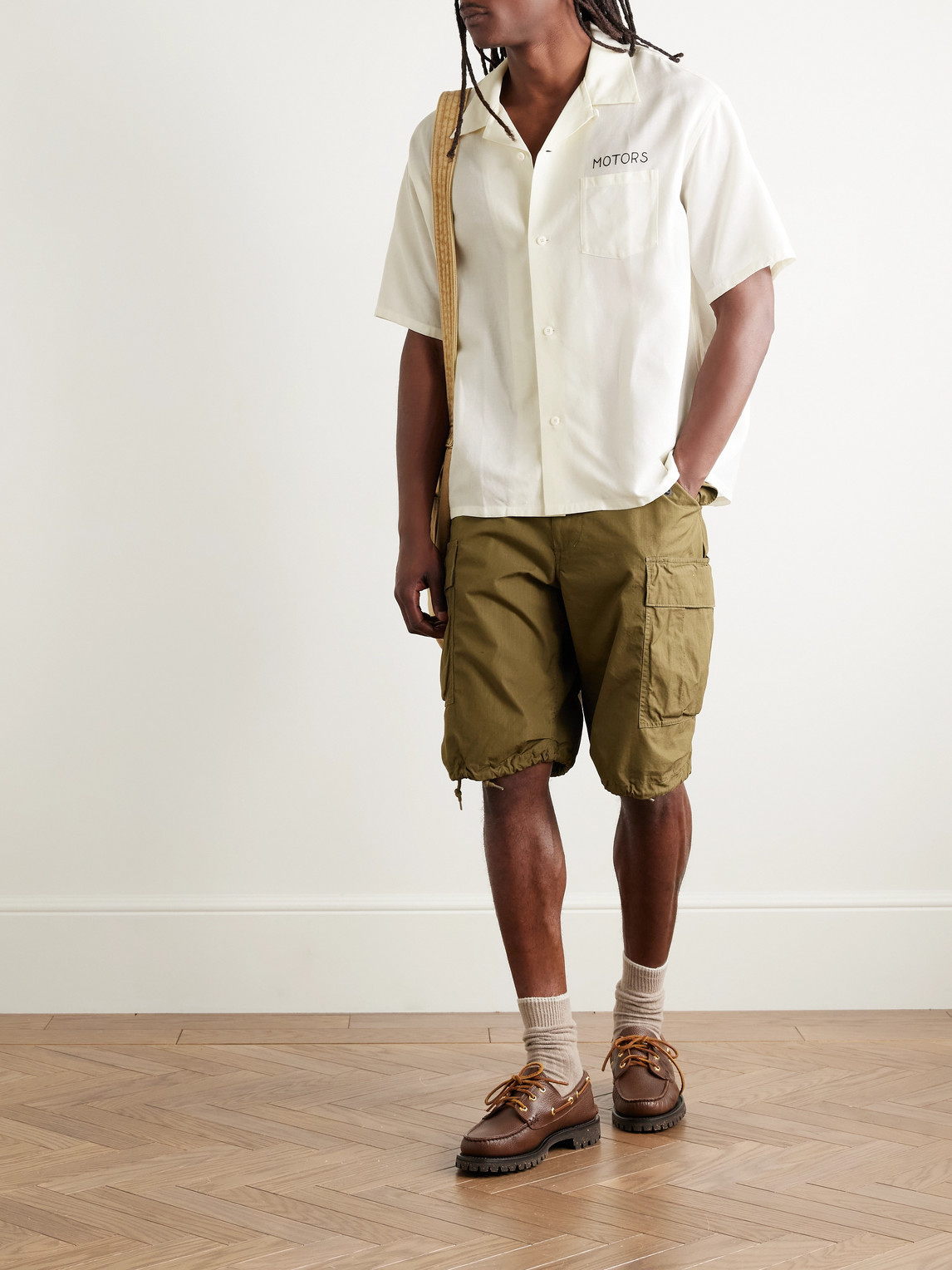 Visvim Crosby Convertible-collar Embroidered Wool And Linen-blend Shirt In White