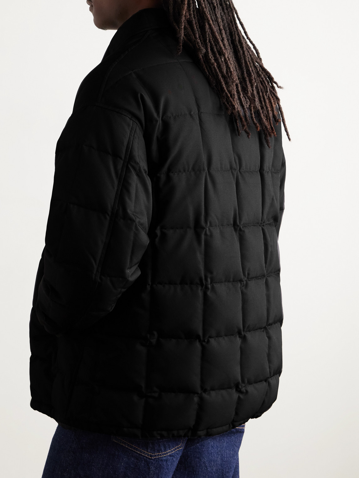 Visvim Coach Appliquéd Quilted Wool And Silk-blend Twill Down Jacket In Black