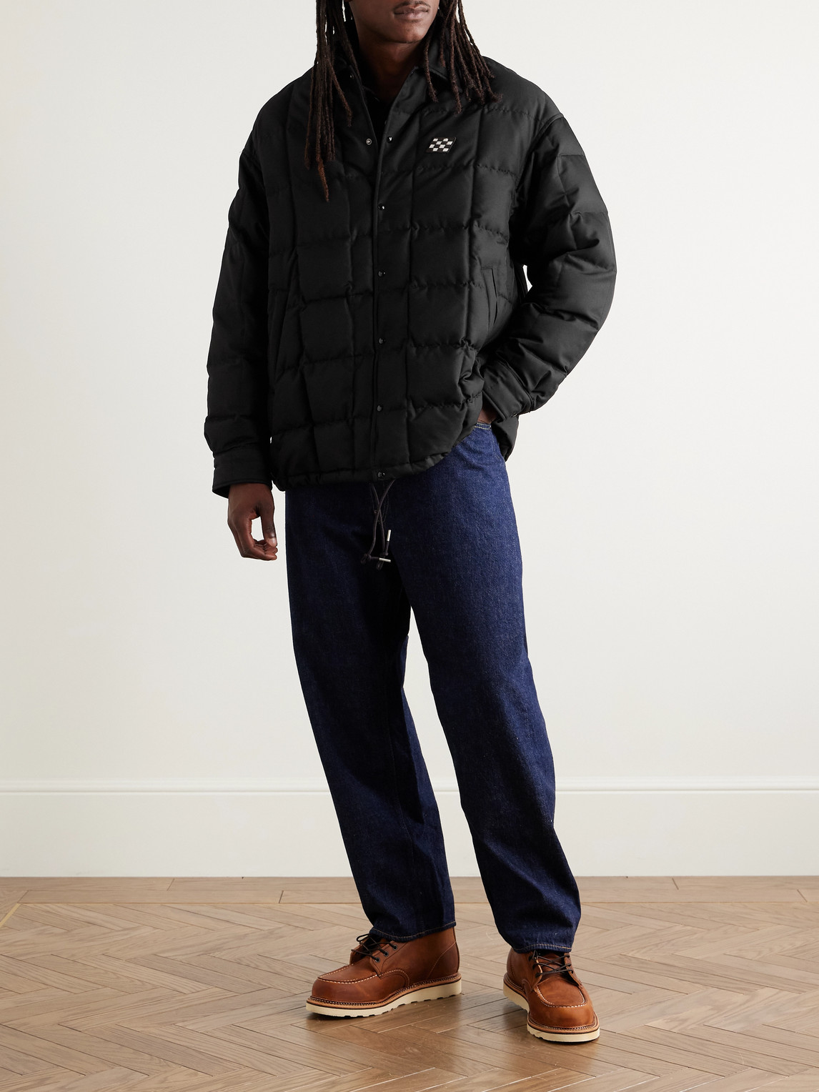 Visvim Coach Appliquéd Quilted Wool And Silk-blend Twill Down Jacket In Black
