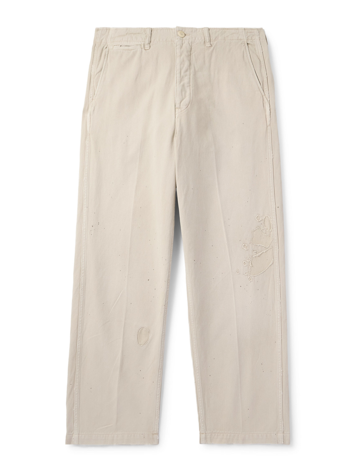 Visvim Crash Straight-leg Distressed Cotton-twill Chinos In Neutral