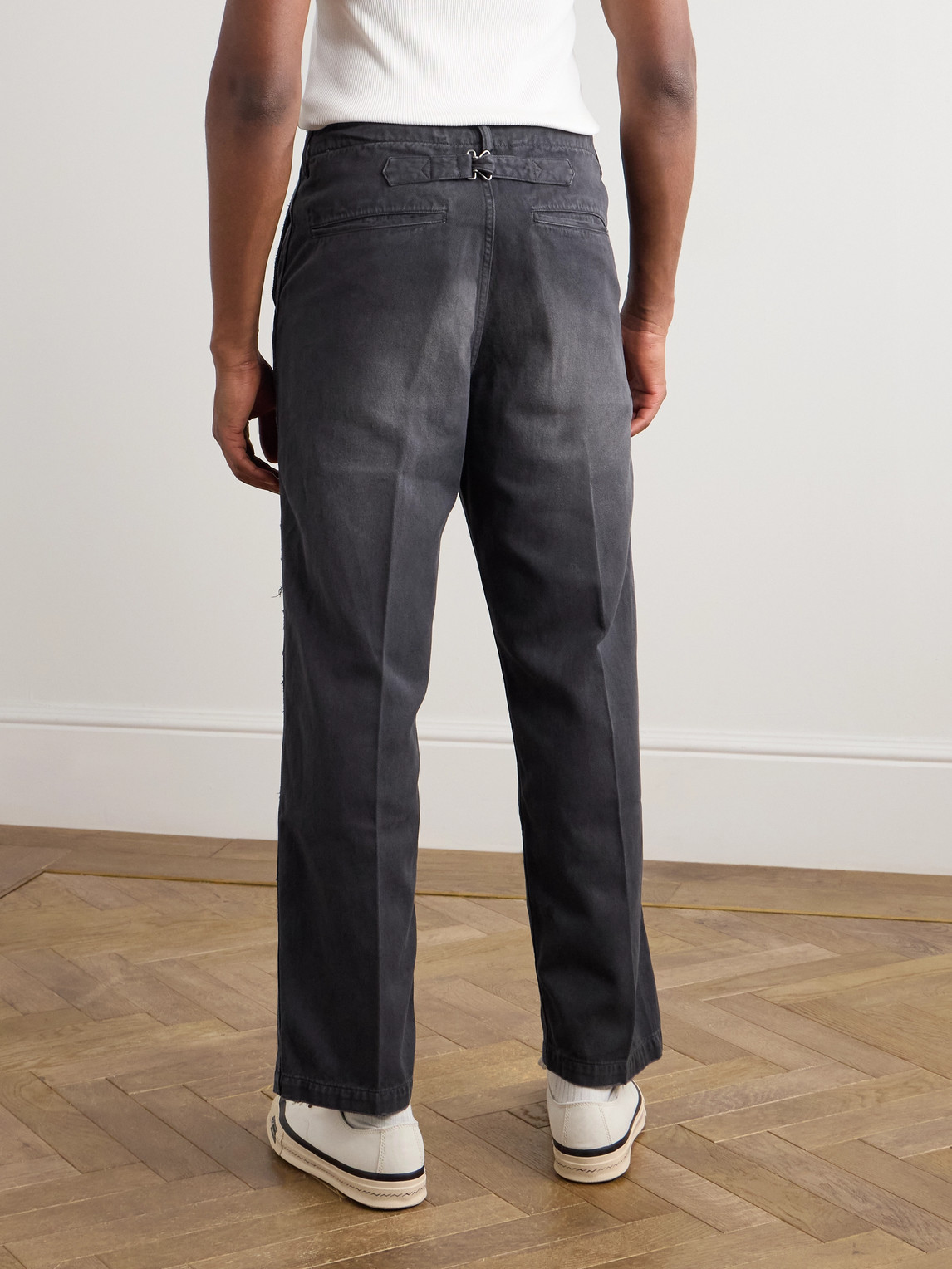 Visvim Crash Straight-leg Distressed Cotton-twill Chinos In Black