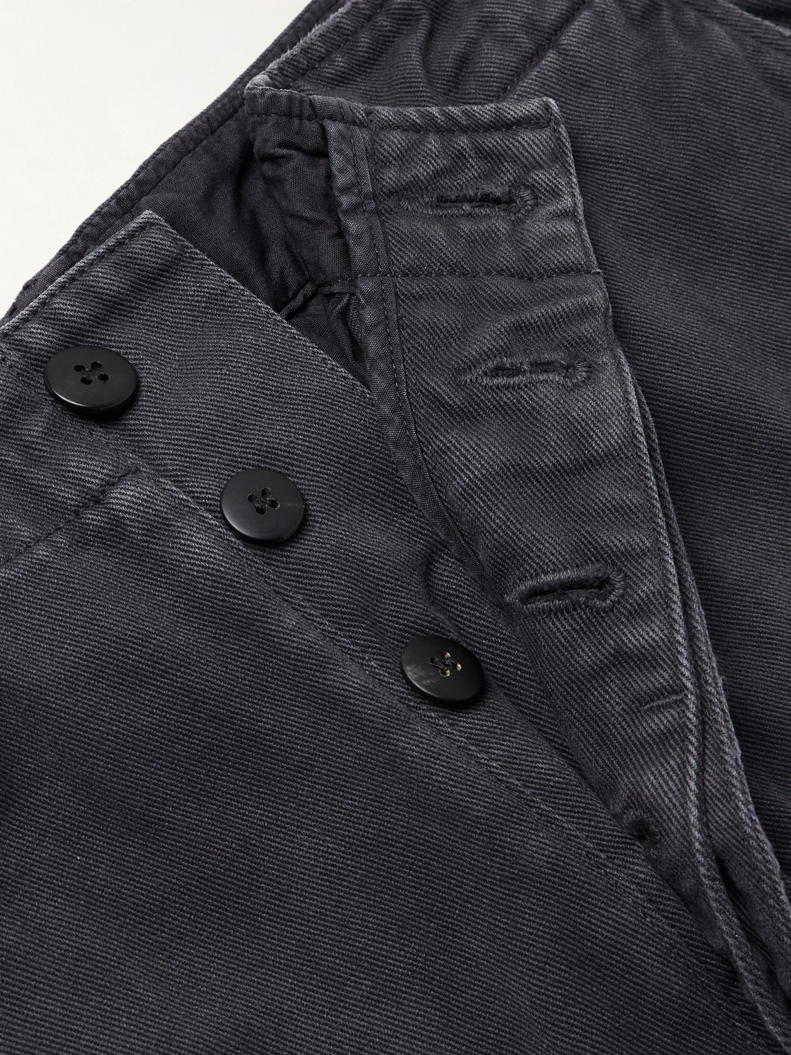 Visvim Crash Straight-leg Distressed Cotton-twill Chinos In Black