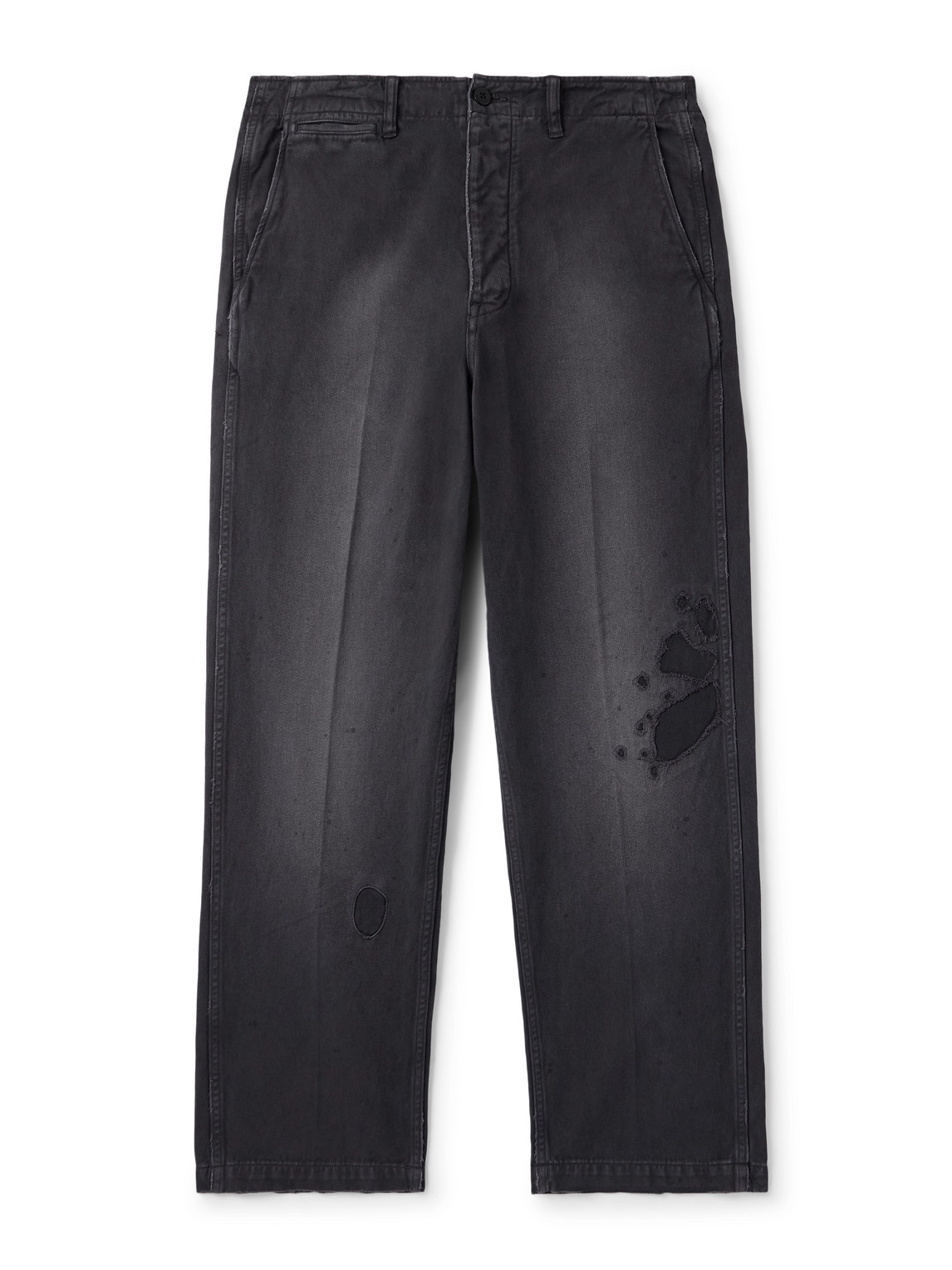 Visvim Crash Straight-leg Distressed Cotton-twill Chinos In Black