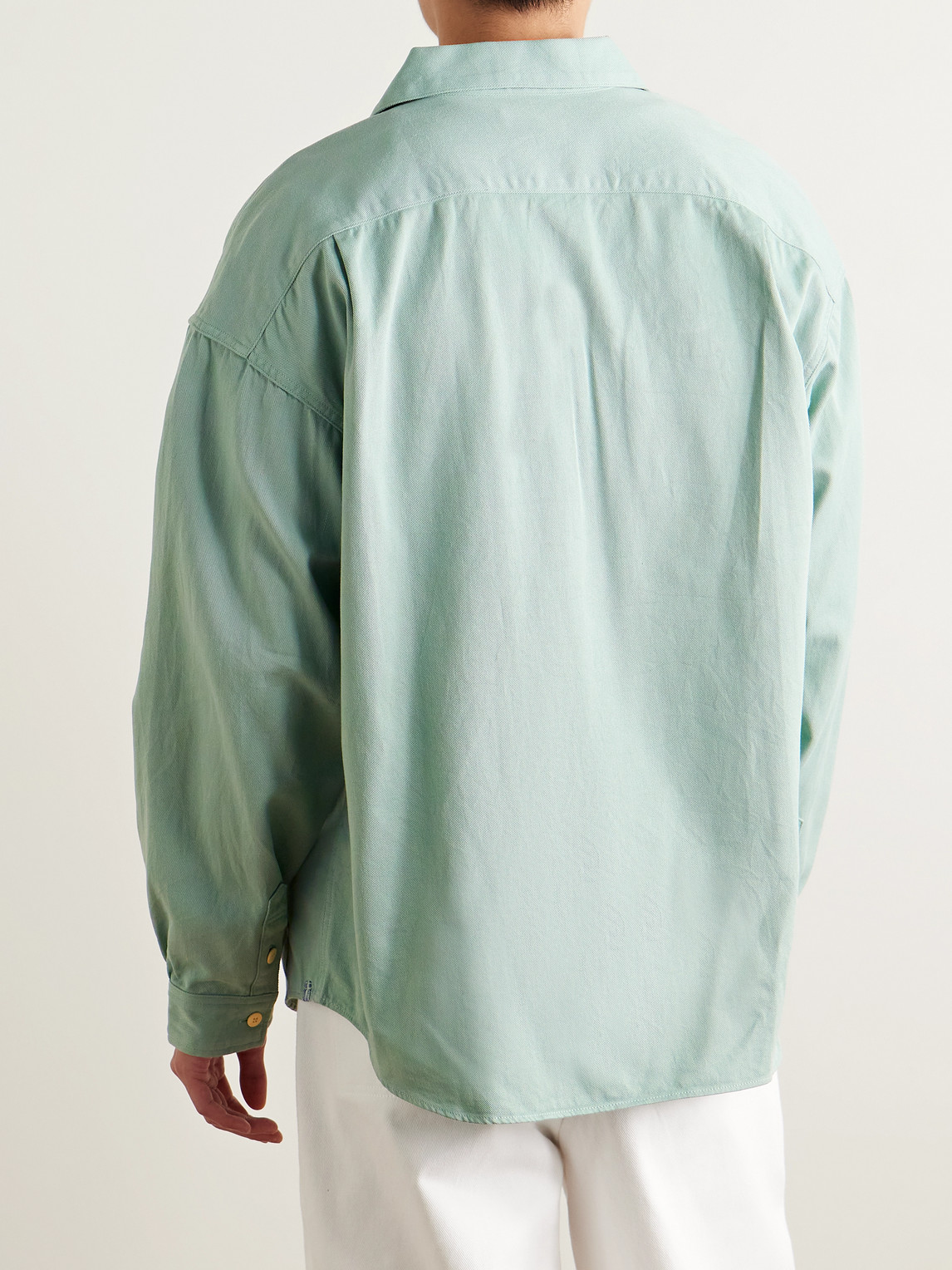 Visvim Palmer Convertible-collar Embroidered Cotton-twill Shirt In Green