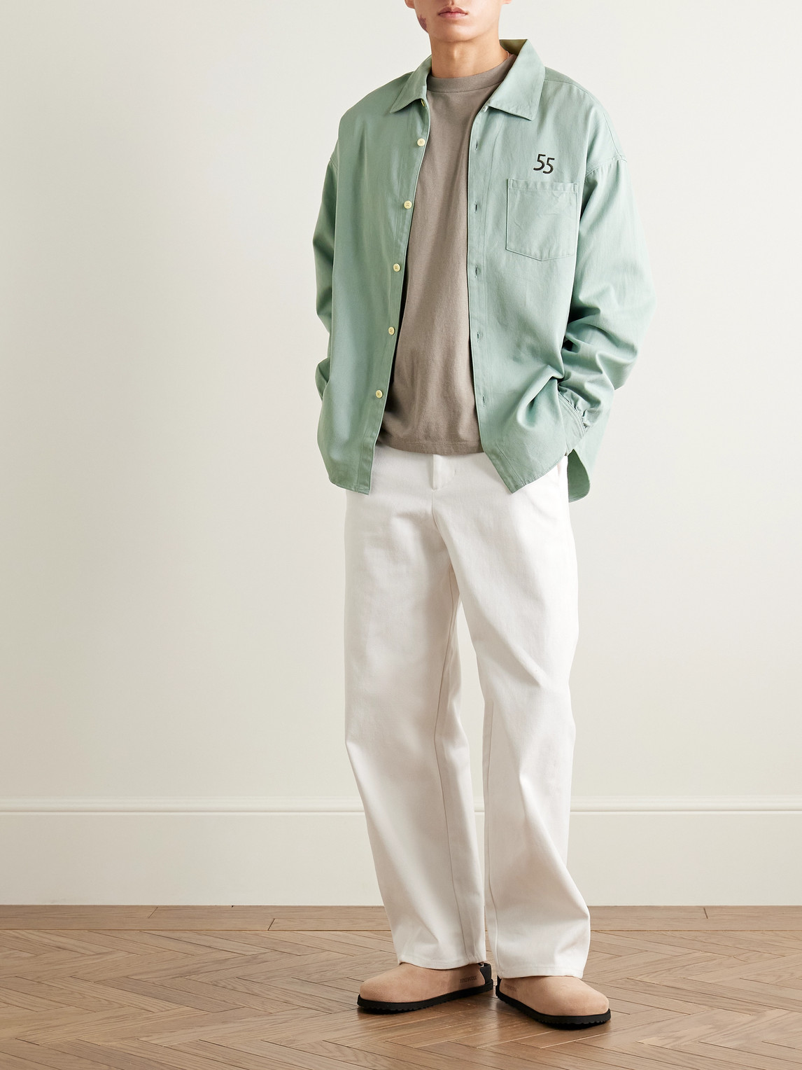 Visvim Palmer Convertible-collar Embroidered Cotton-twill Shirt In Green