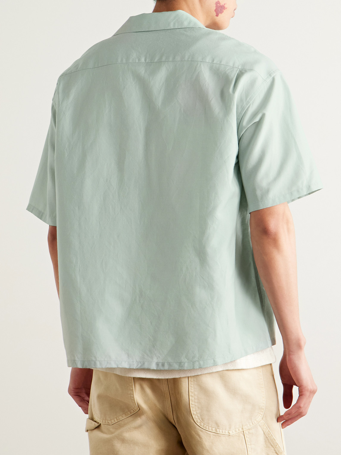 Visvim Crosby Convertible-collar Embroidered Wool And Linen-blend Shirt In Green