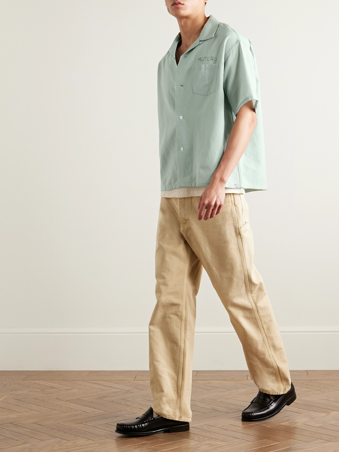 Visvim Crosby Convertible-collar Embroidered Wool And Linen-blend Shirt In Green