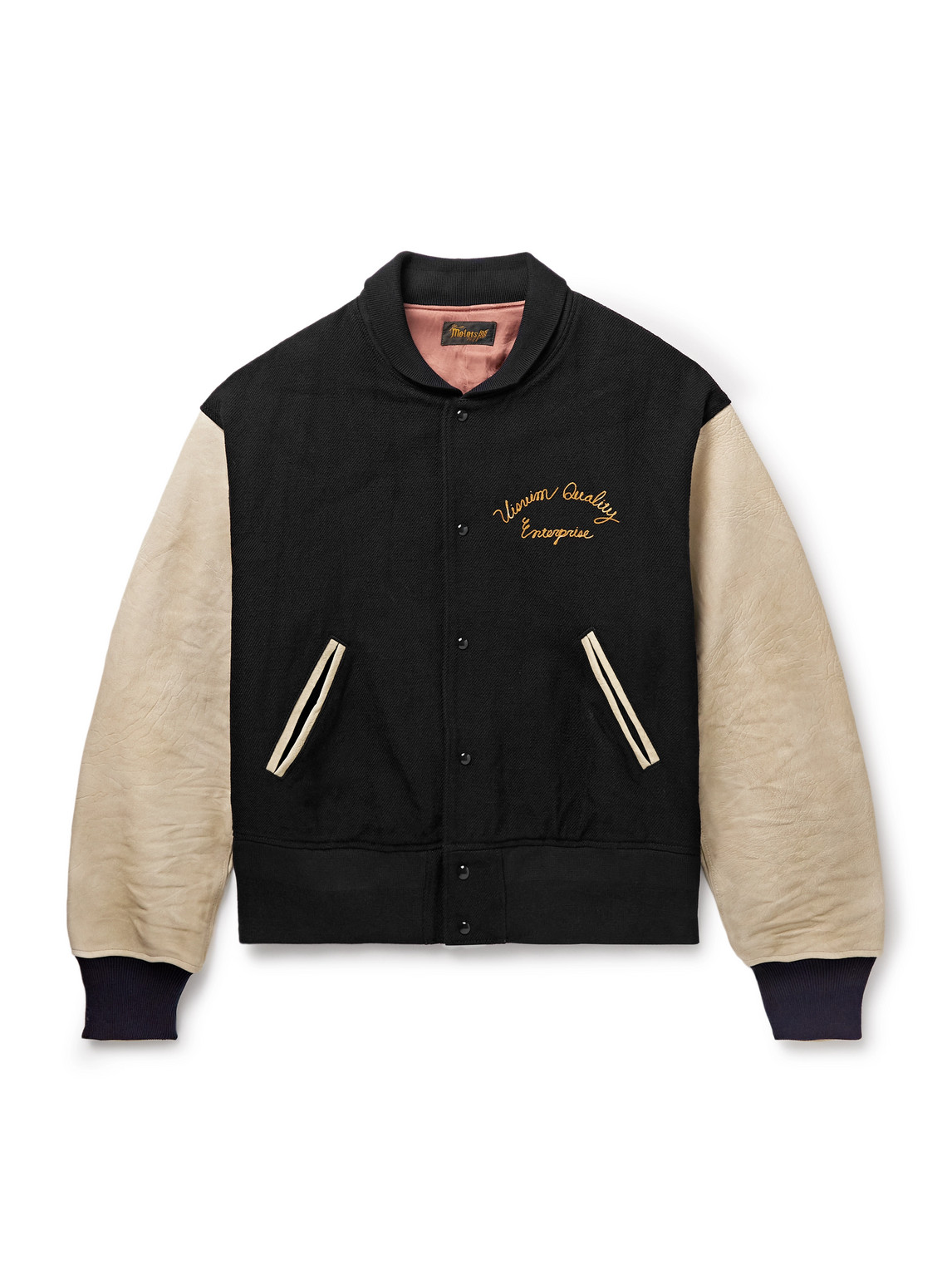 Visvim Embroidered Wool And Linen-blend Twill And Full-grain Leather Varsity Jacket