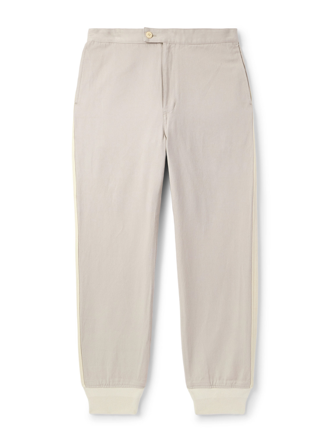 Visvim Bertone Tapered Grosgrain-striped Cotton-twill Trousers In Neutral