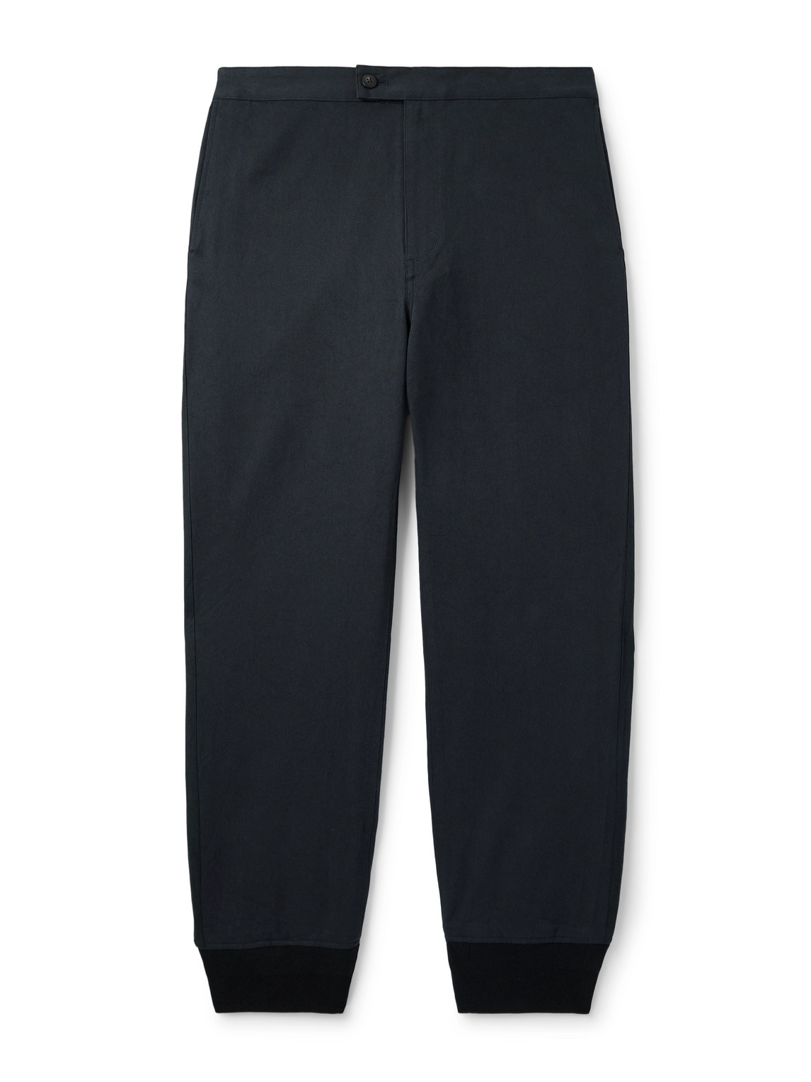 Visvim Bertone Tapered Grosgrain-striped Cotton-twill Trousers In Black