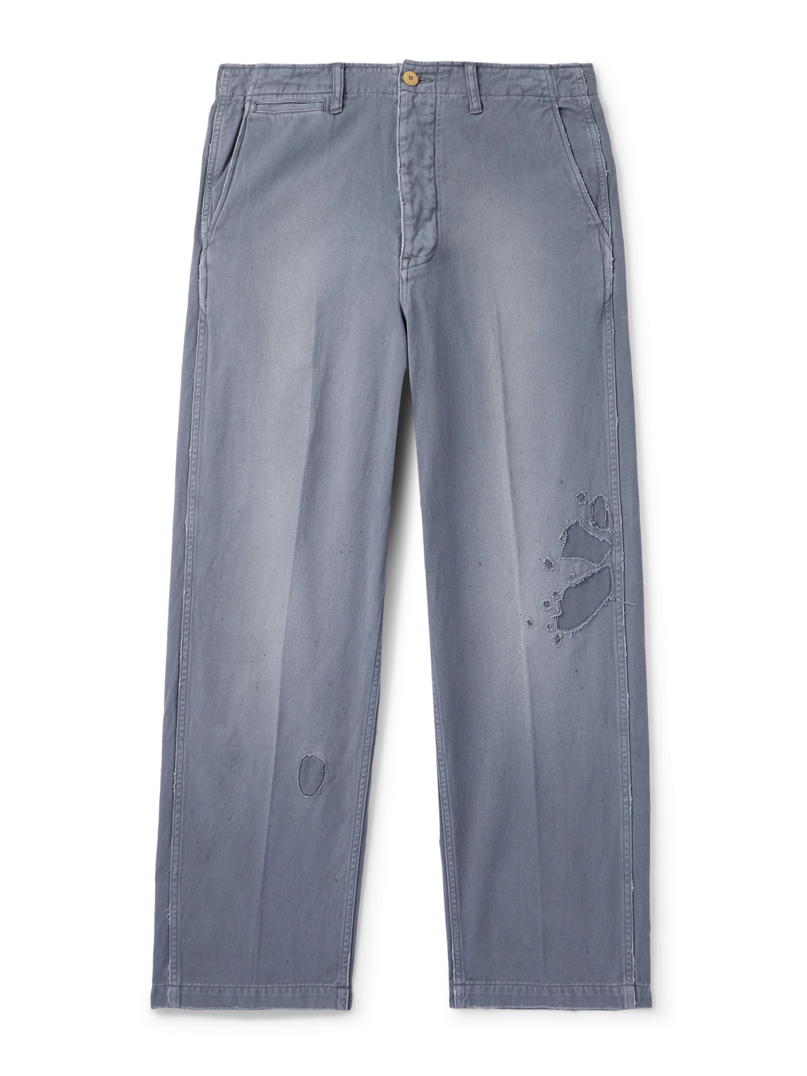 Visvim Crash Straight-leg Distressed Cotton-twill Chinos In Blue