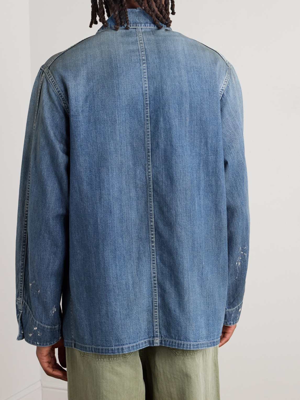 Visvim Paint-splattered Denim Jacket In Blue
