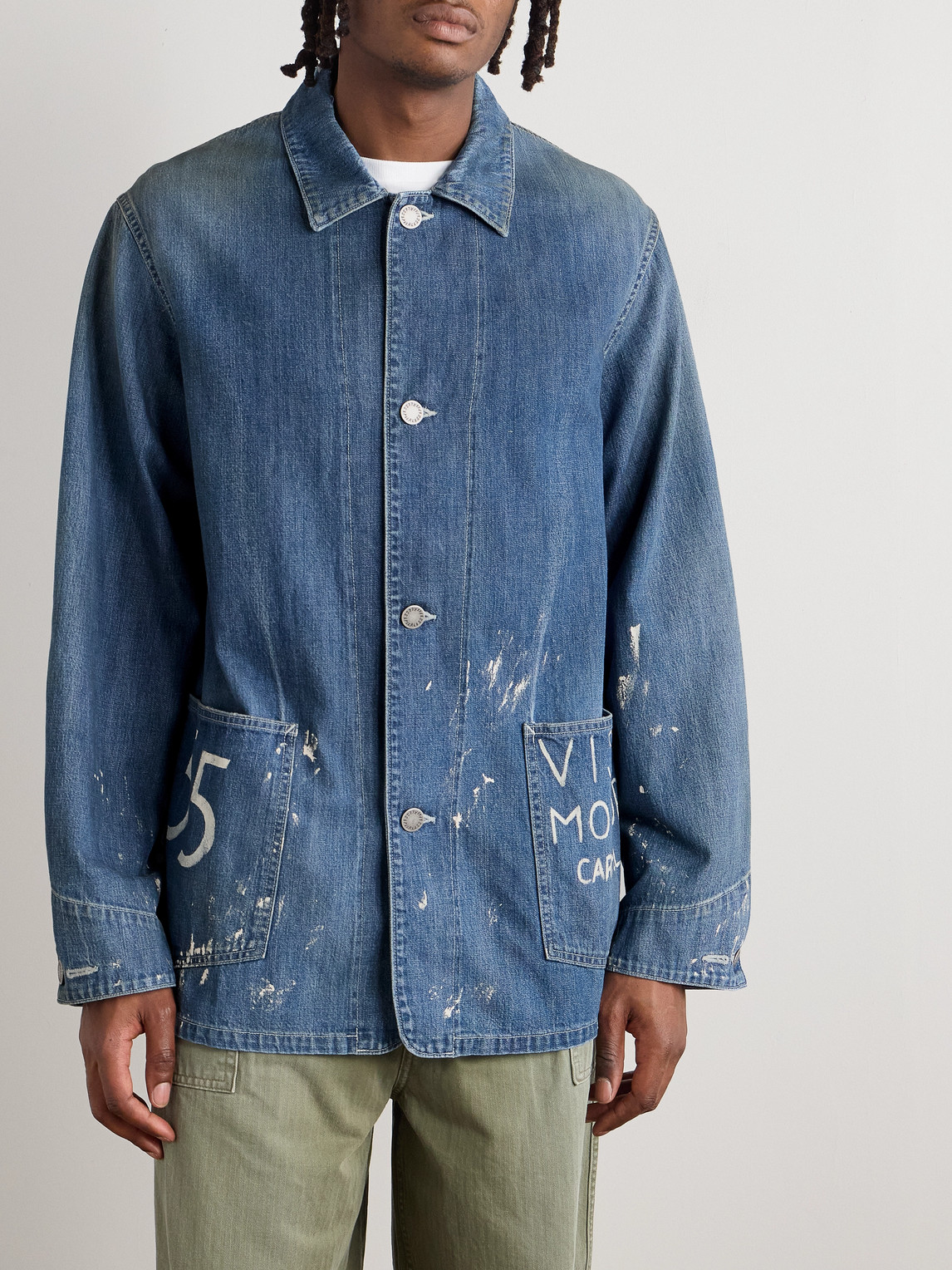 Visvim Paint-splattered Denim Jacket In Blue