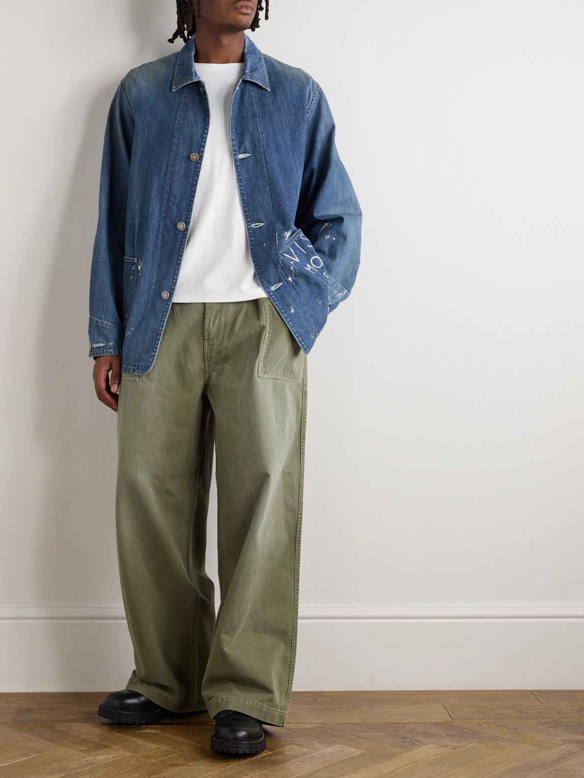 Visvim Paint-splattered Denim Jacket In Blue