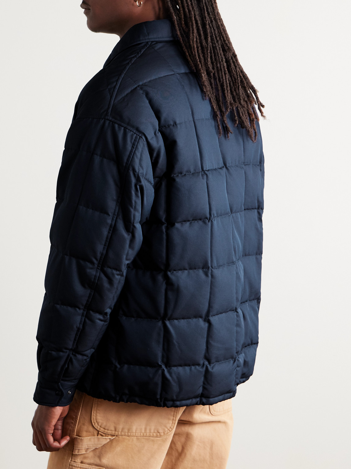 Visvim Coach Appliquéd Quilted Wool And Silk-blend Twill Down Jacket In Blue