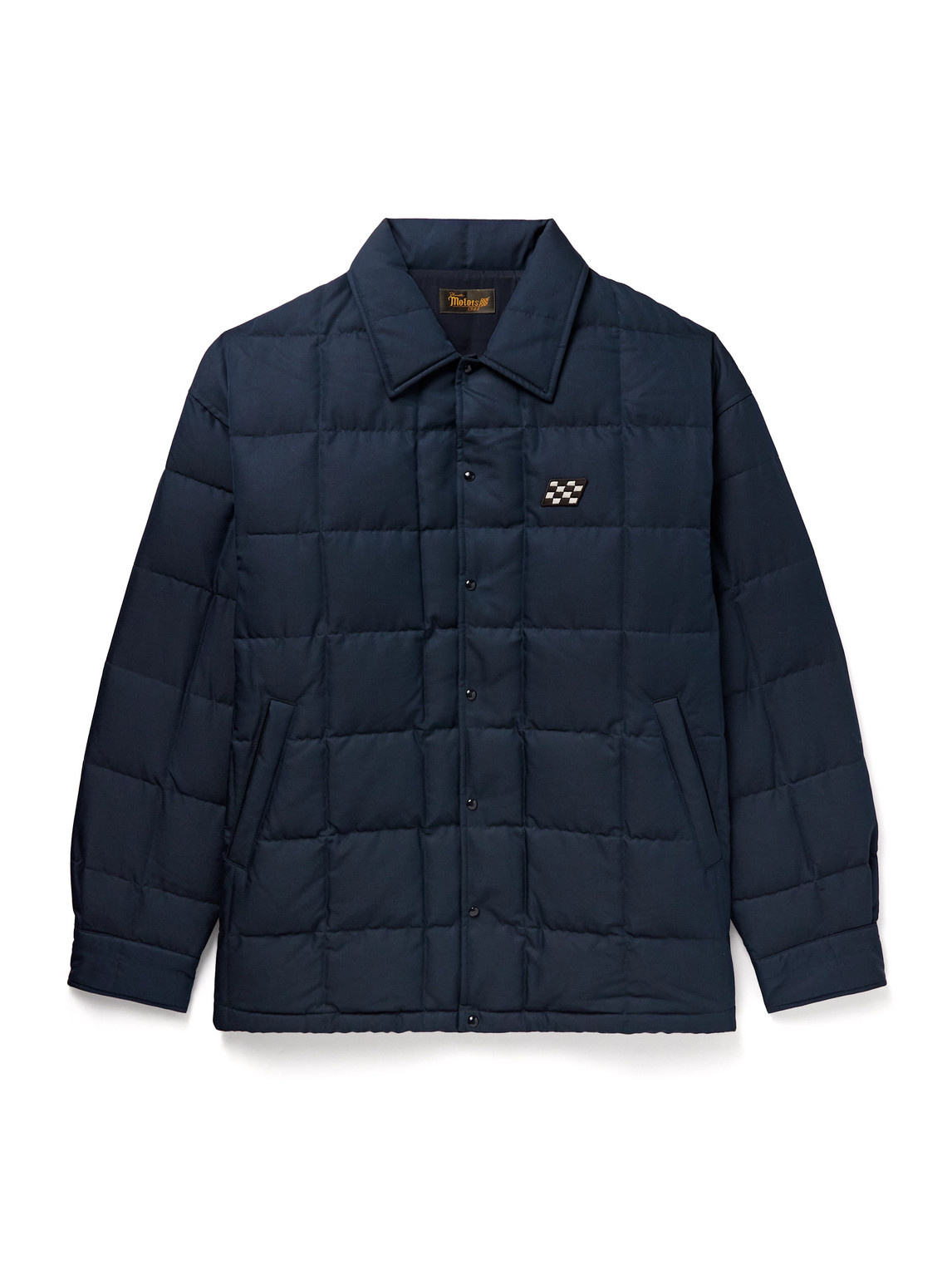 Visvim Coach Appliquéd Quilted Wool And Silk-blend Twill Down Jacket In Blue