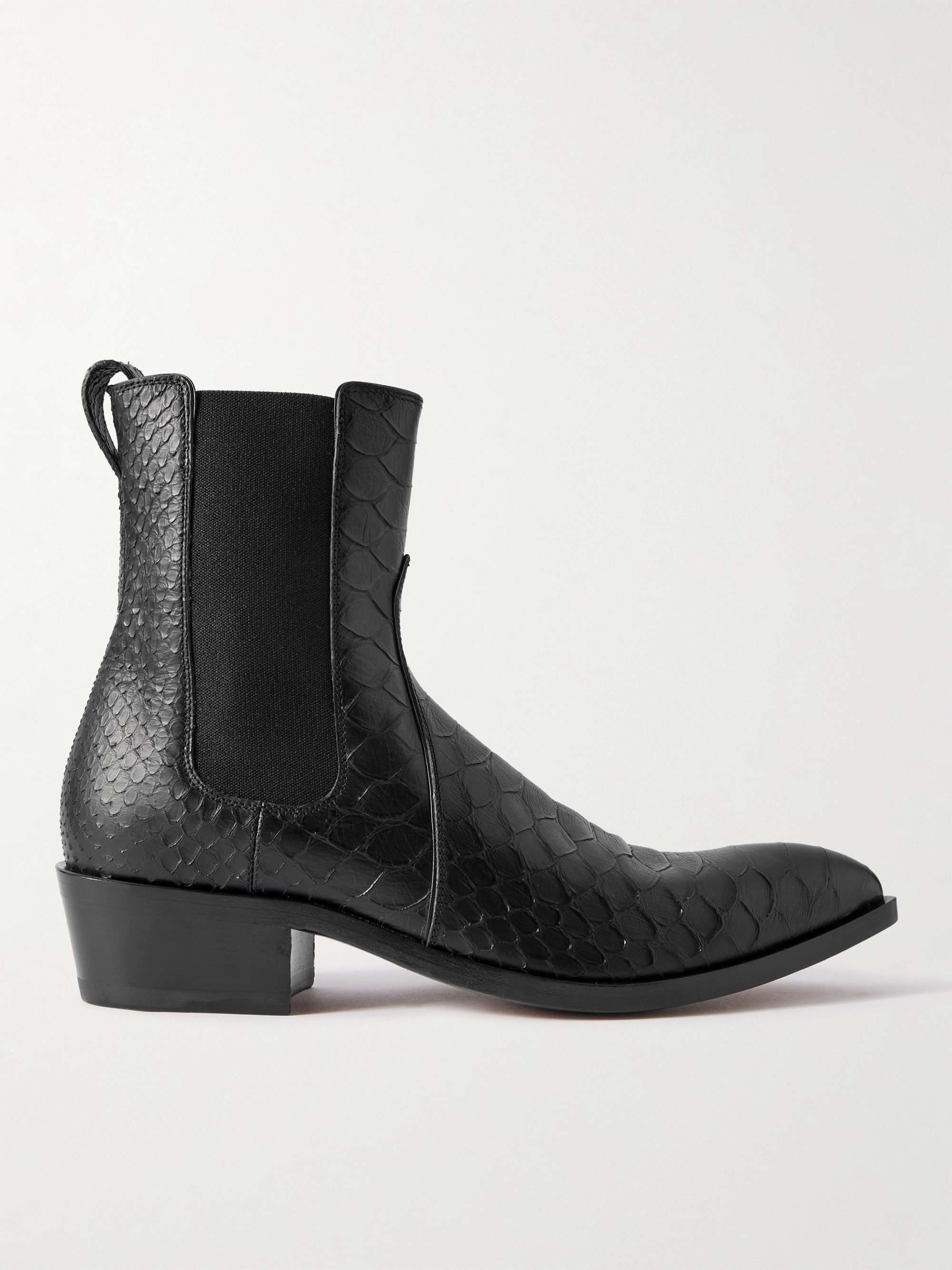 NY購入 TOM FORD ダークブラウン ブーツ 8 27cm TOM FORD パイソン風レザー チェルシーブーツ | ミスターポーター