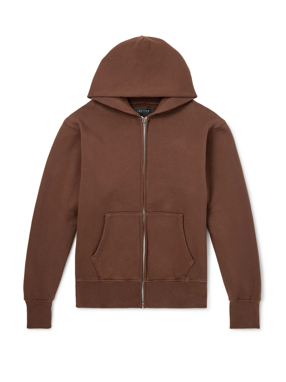 Les Tien Garment-dyed Cotton-jersey Zip-up Hoodie In Brown