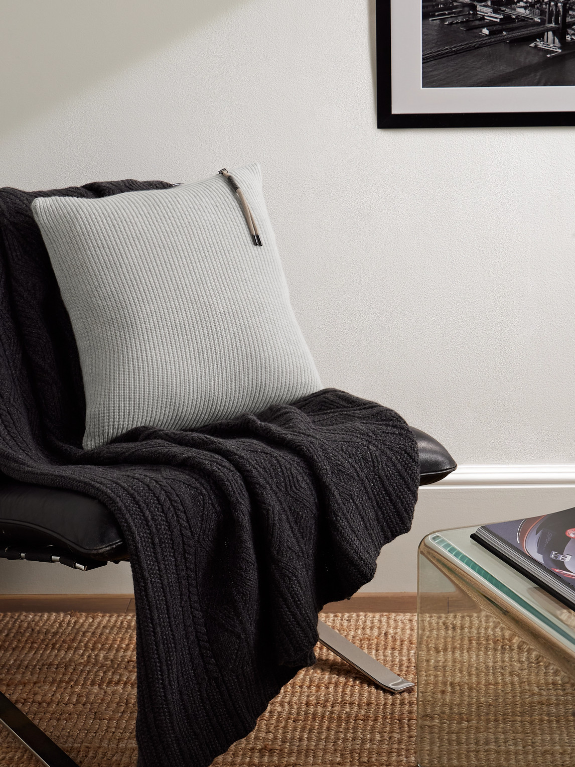 Bead-Embellished Ribbed Cashmere Cushion — 2