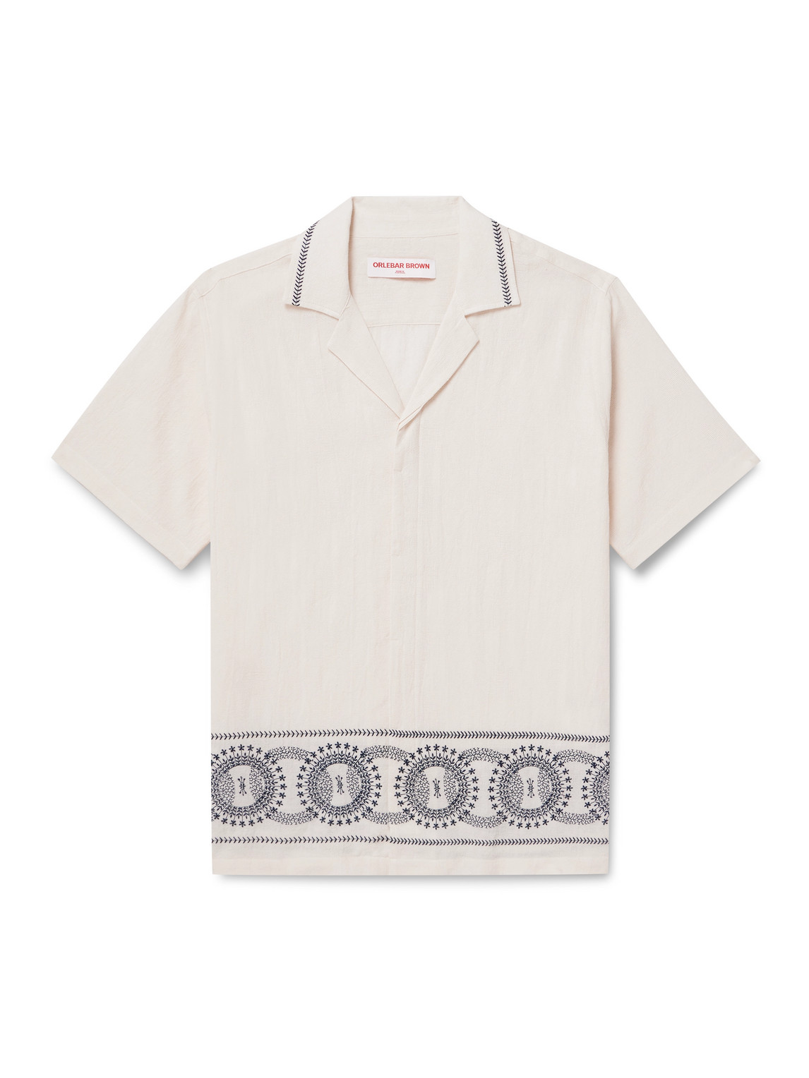 Orlebar Brown Maitan Cirqua Camp-collar Embroidered Cotton-gauze Shirt In Black