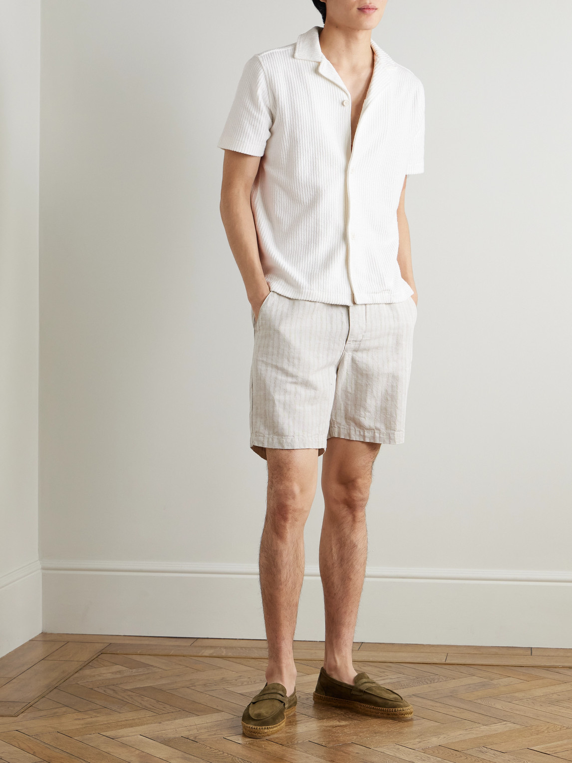 Orlebar Brown Howell Camp-collar Ribbed Organic Cotton Shirt In White