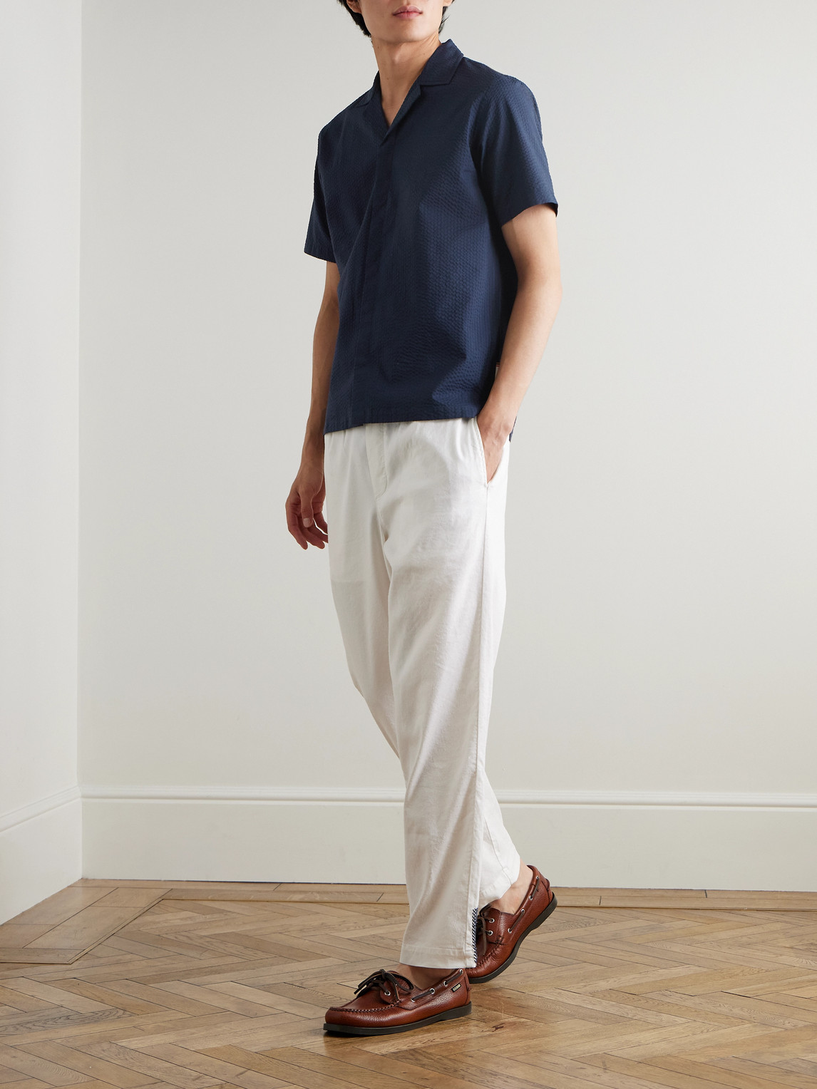 Orlebar Brown Maitan Camp-collar Organic Cotton Seersucker Shirt In Blue