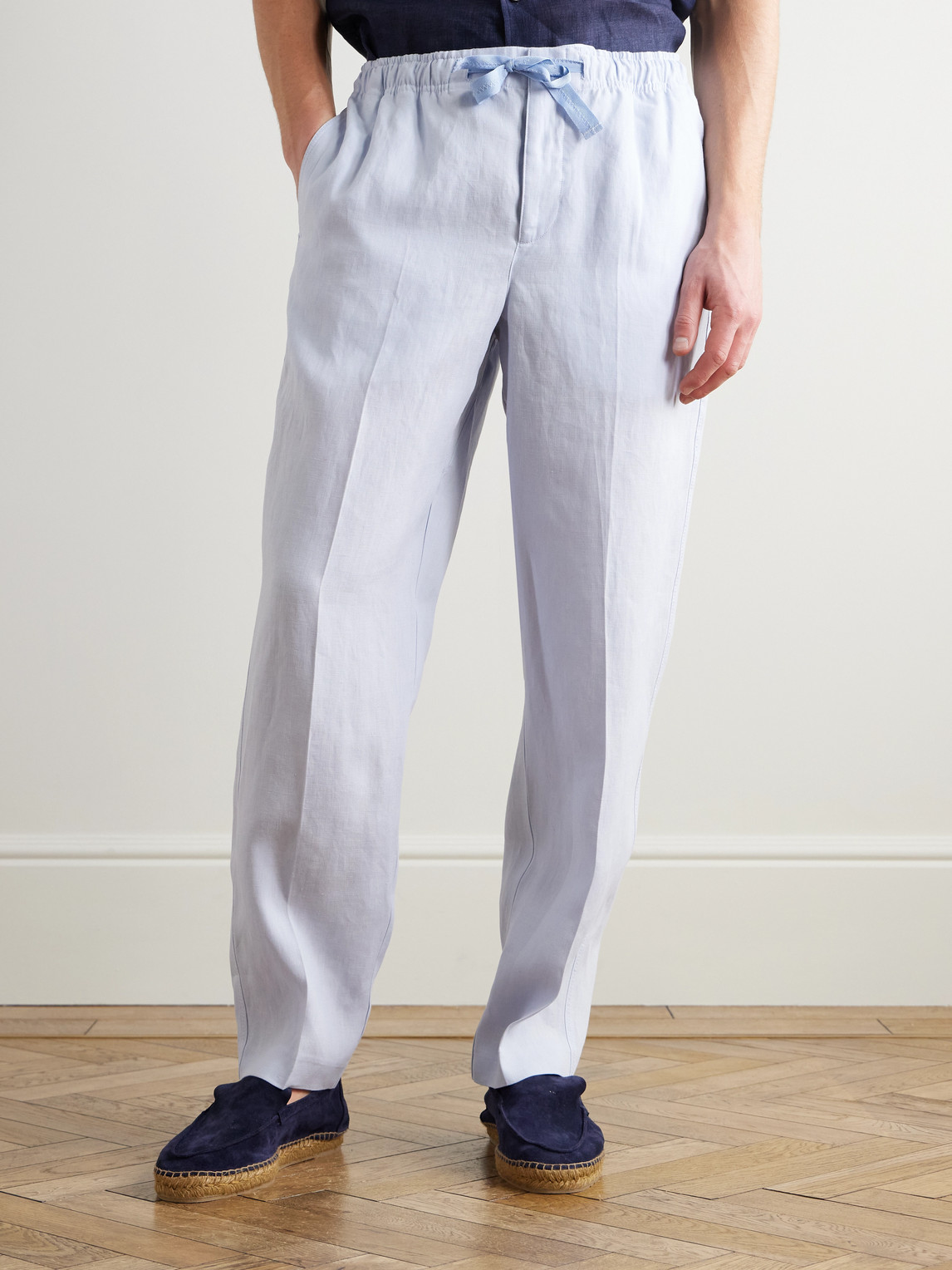 Orlebar Brown Alex Tapered Linen Drawstring Trousers In Blue