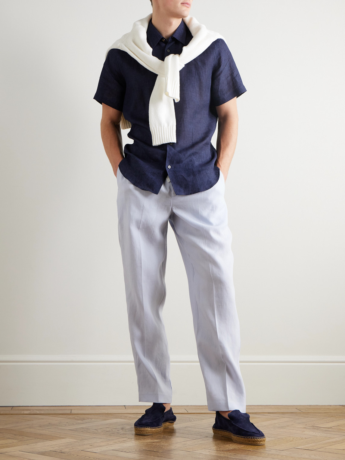 Orlebar Brown Alex Tapered Linen Drawstring Trousers In Blue