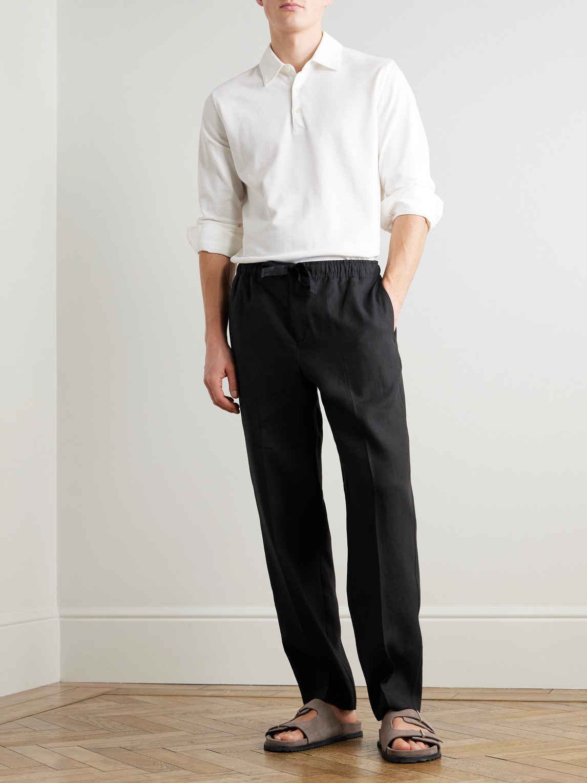 Orlebar Brown Alex Tapered Linen Drawstring Trousers In Black