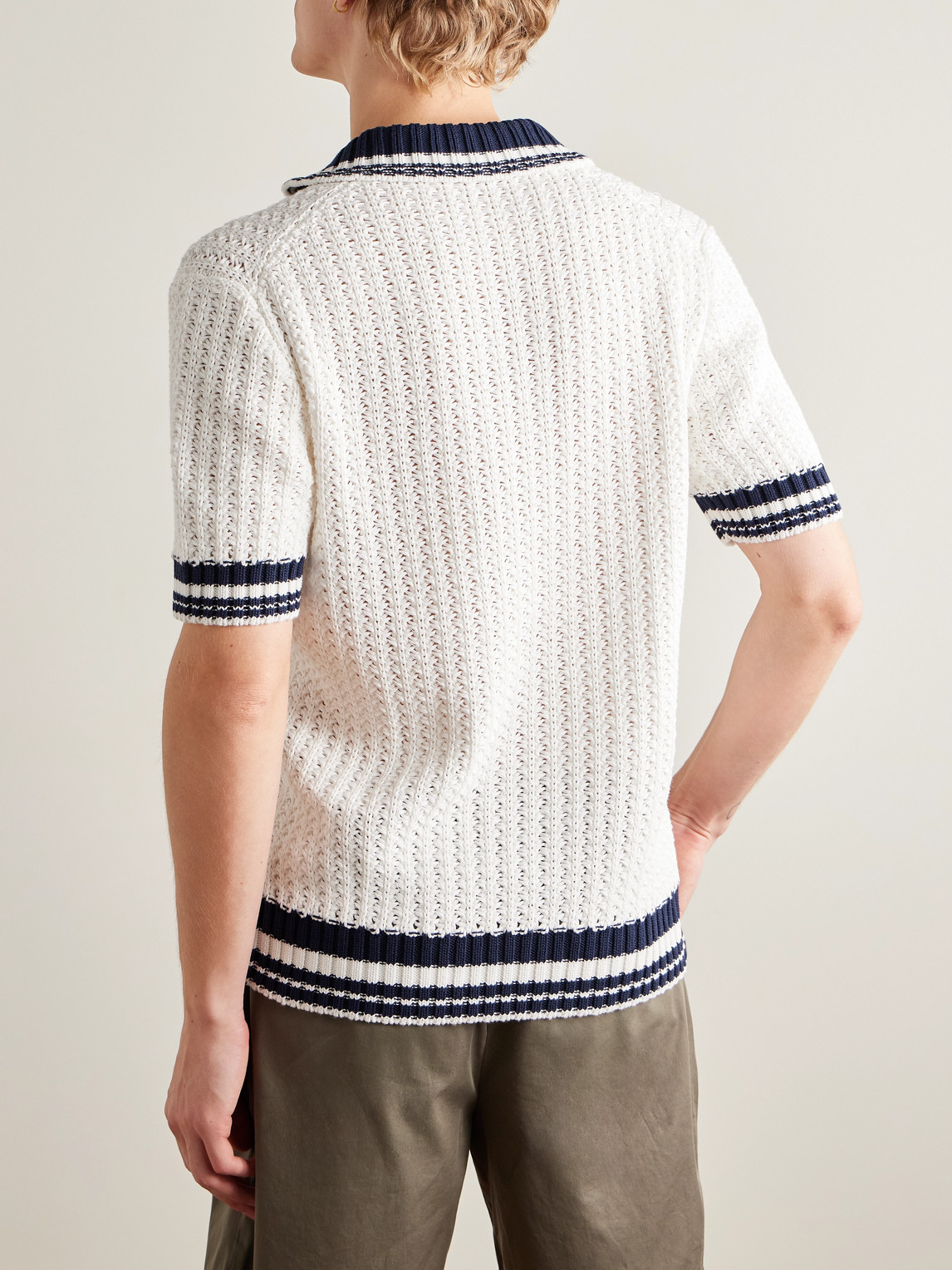 Orlebar Brown Swift Crocheted Organic Cotton Polo Shirt In White