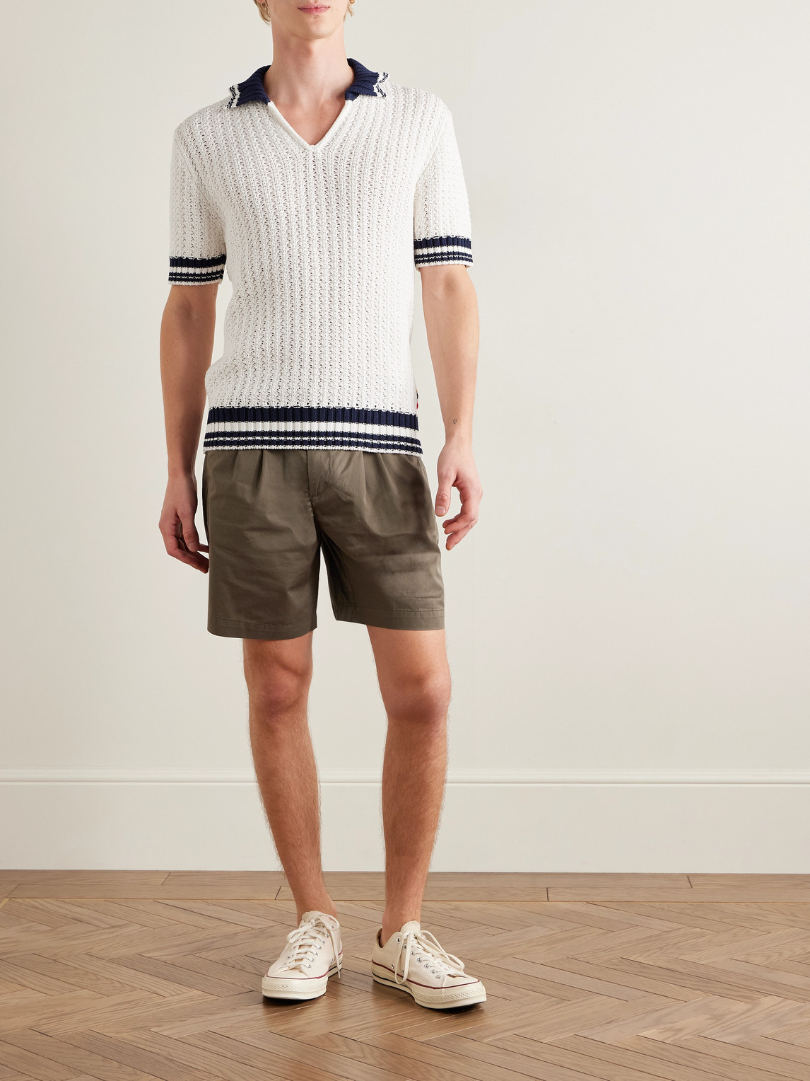 Orlebar Brown Swift Crocheted Organic Cotton Polo Shirt In White