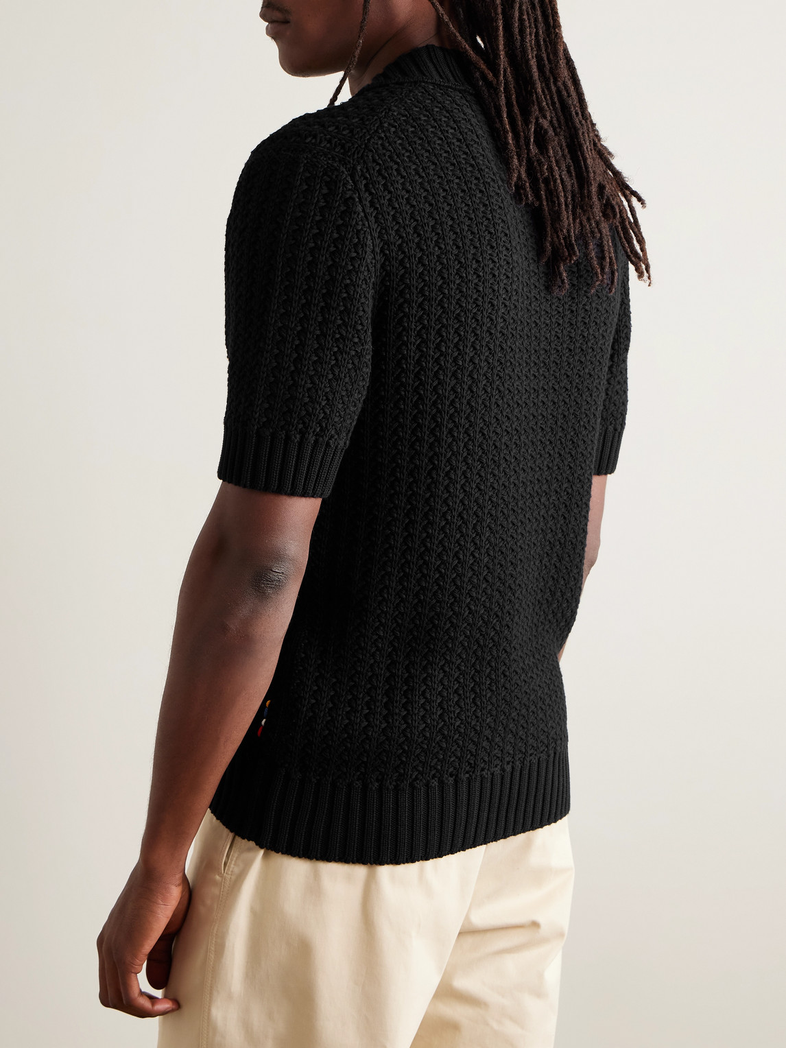 Orlebar Brown Textured-knit Organic Cotton Polo Shirt In Black