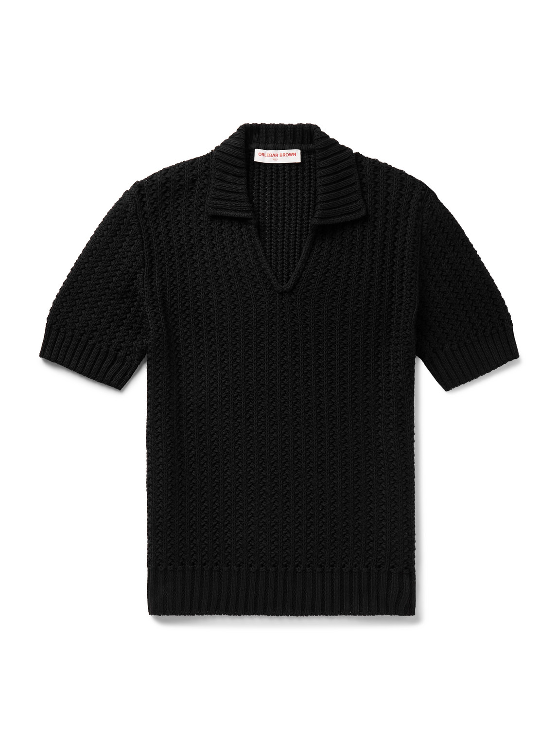 Orlebar Brown Textured-knit Organic Cotton Polo Shirt In Black
