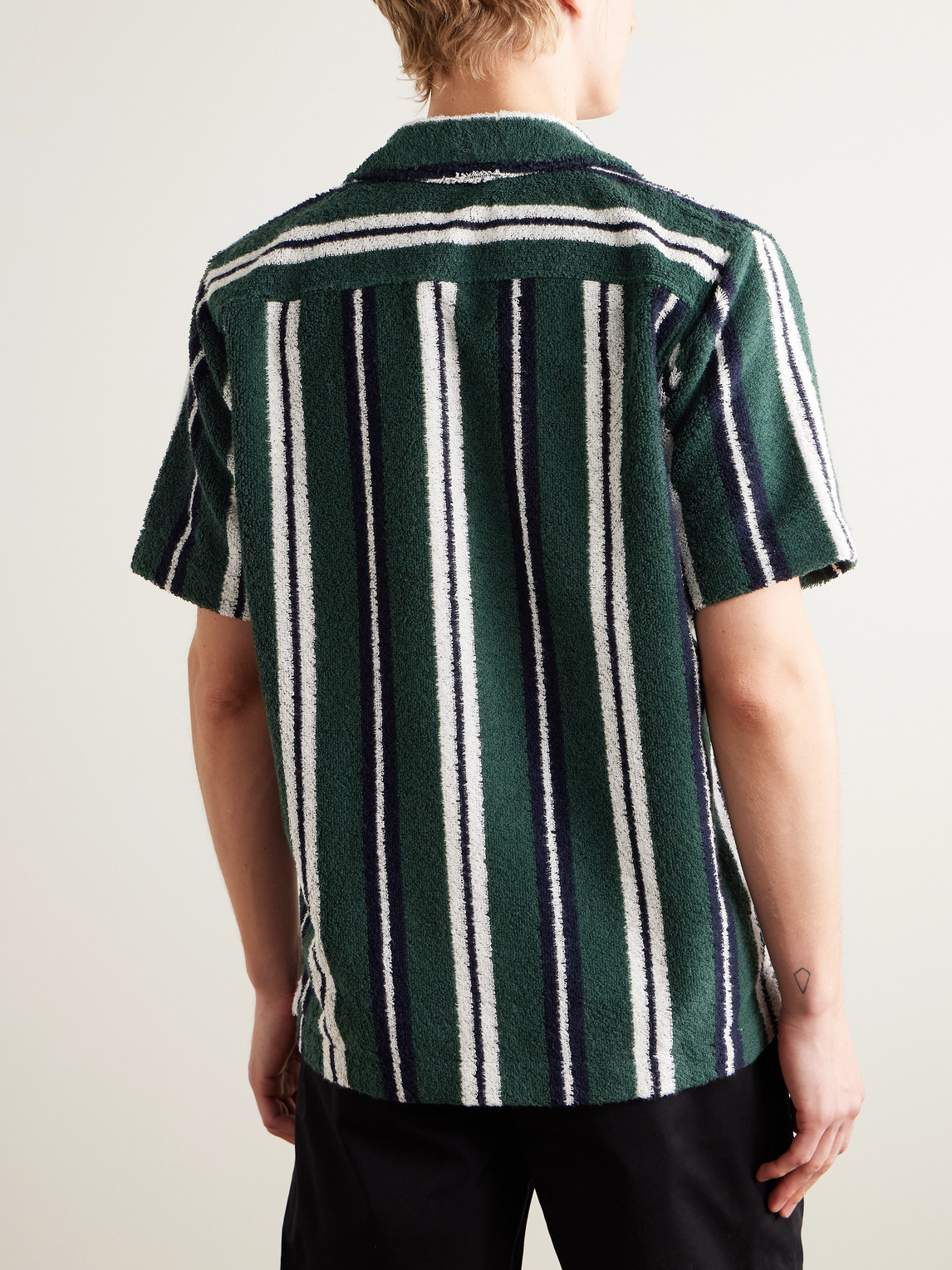 Orlebar Brown Criffith Camp-collar Striped Cotton-blend Terry Shirt In Green