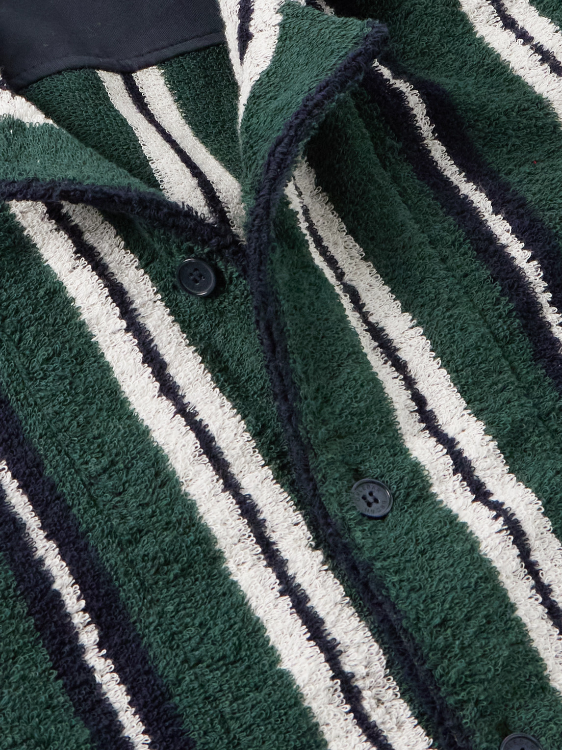 Orlebar Brown Criffith Camp-collar Striped Cotton-blend Terry Shirt In Green