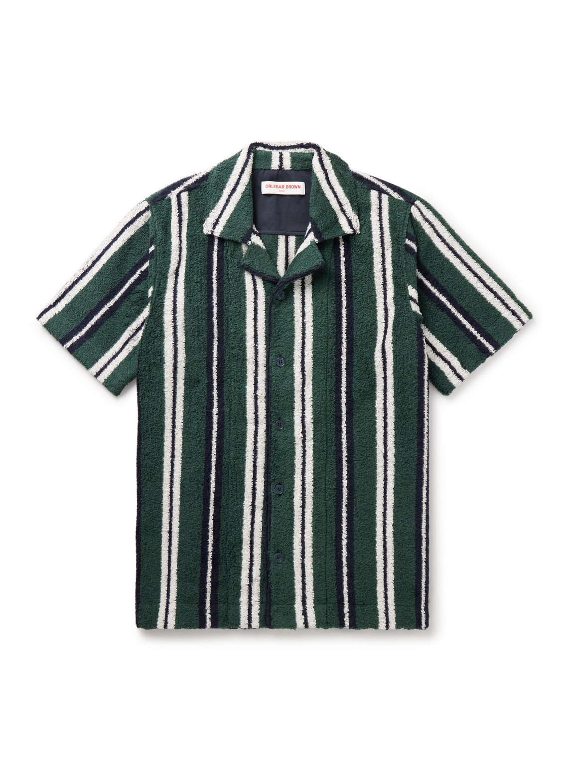 Orlebar Brown Criffith Camp-collar Striped Cotton-blend Terry Shirt In Green