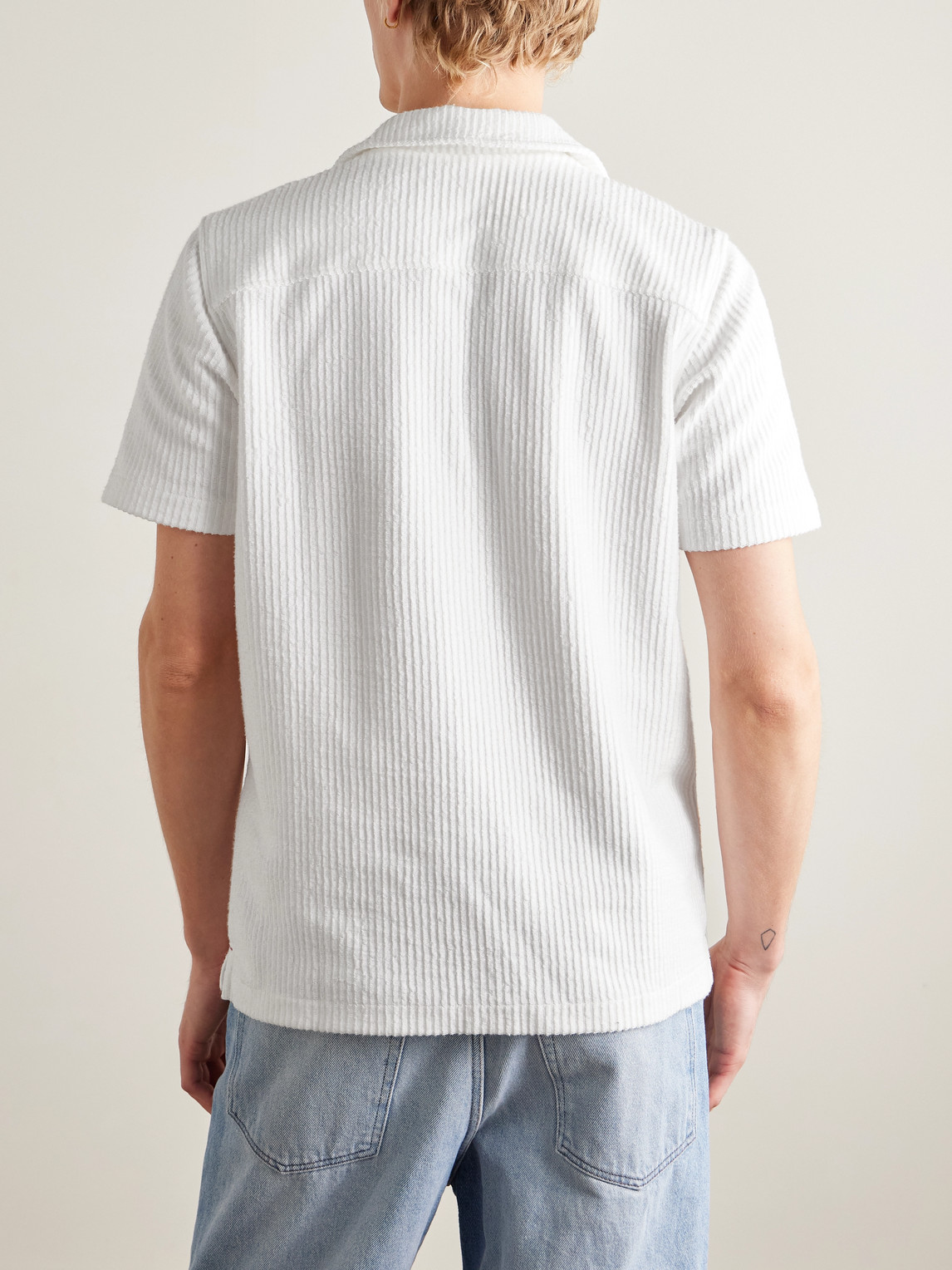 Orlebar Brown Maitan Camp-collar Ribbed Organic Cotton-terry Shirt In White