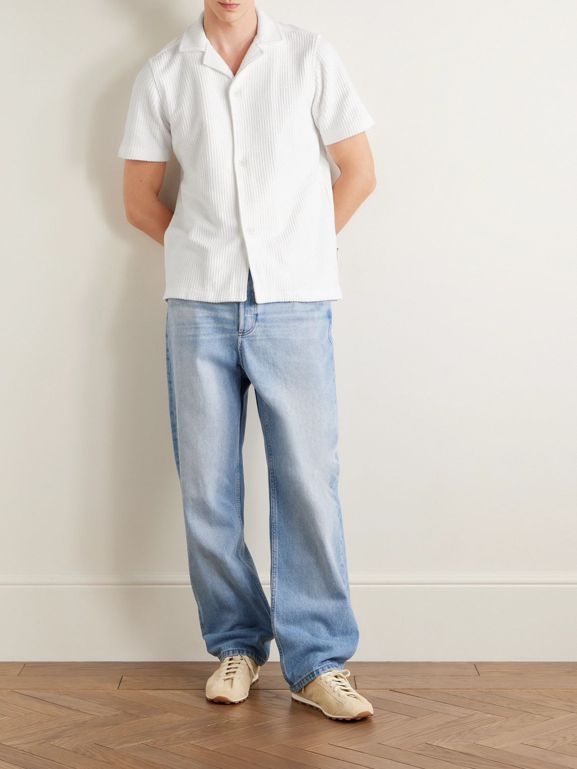 Orlebar Brown Maitan Camp-collar Ribbed Organic Cotton-terry Shirt In White