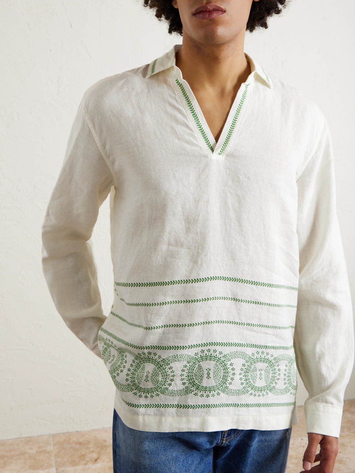 Orlebar Brown Ridley Printed Linen Shirt In White