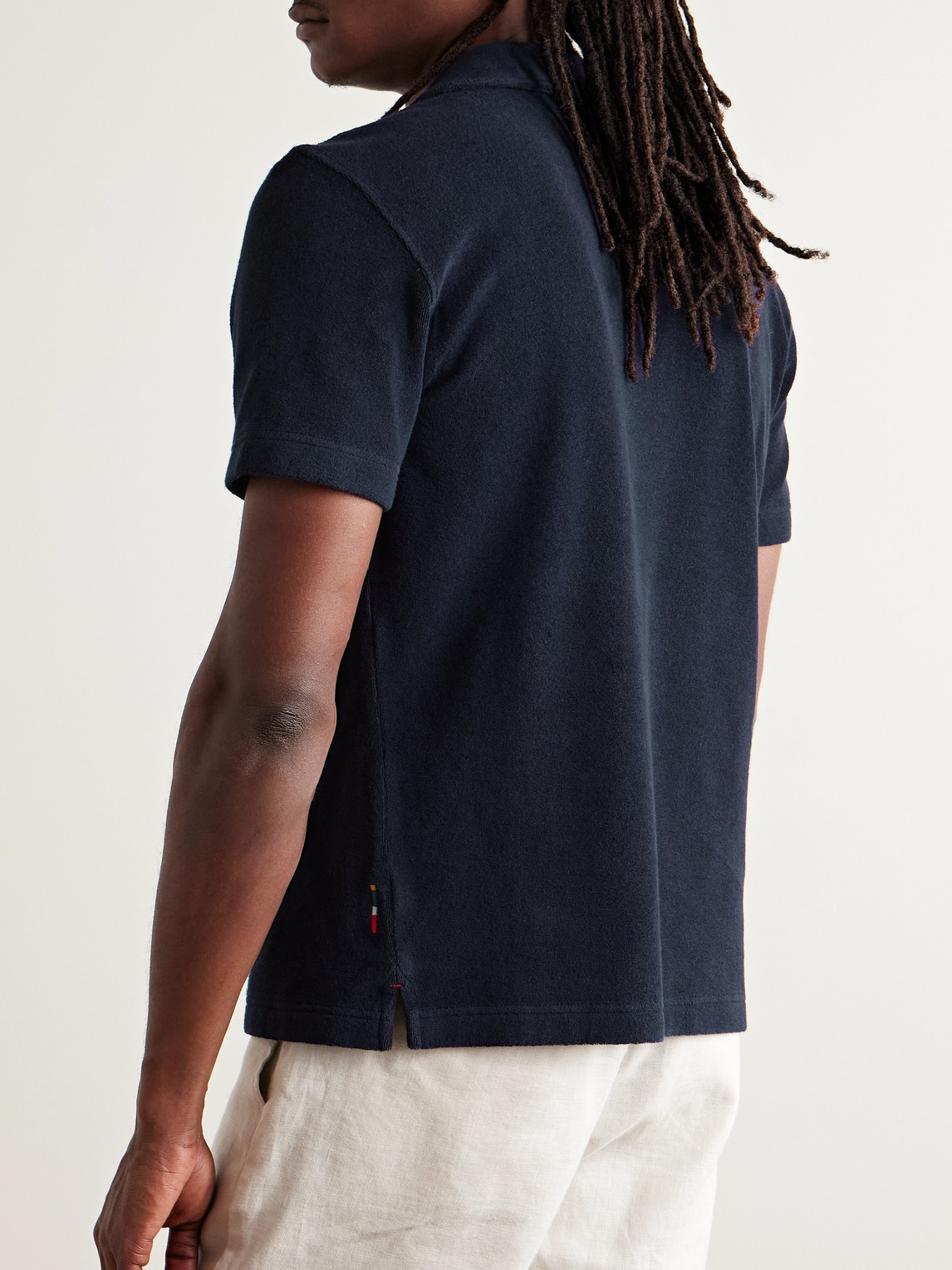 Orlebar Brown Camp-collar Organic Cotton-terry Polo Shirt In Blue